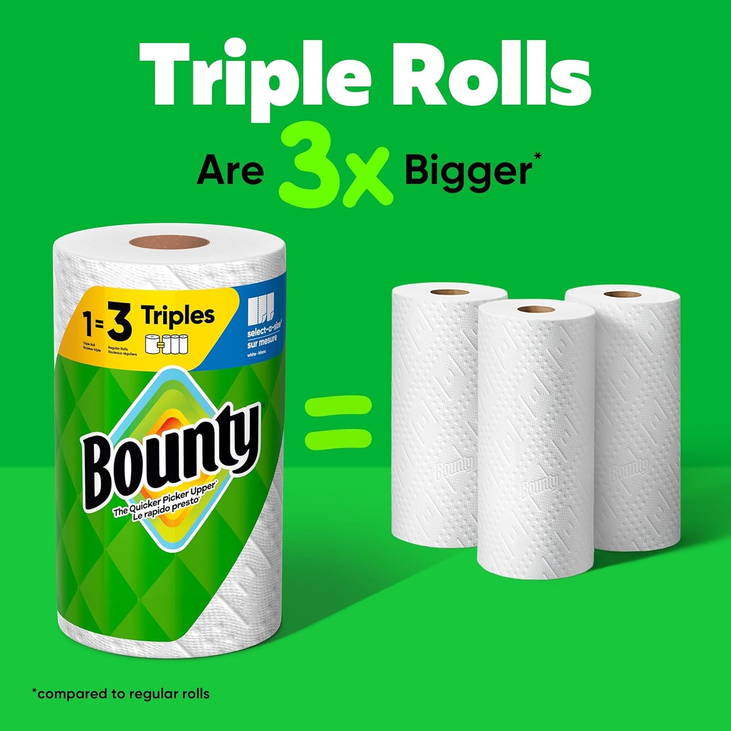 Bounty Select-A-Size Paper Towels - White, 8 Triple Rolls | Equivalent to 24 Regular Rolls