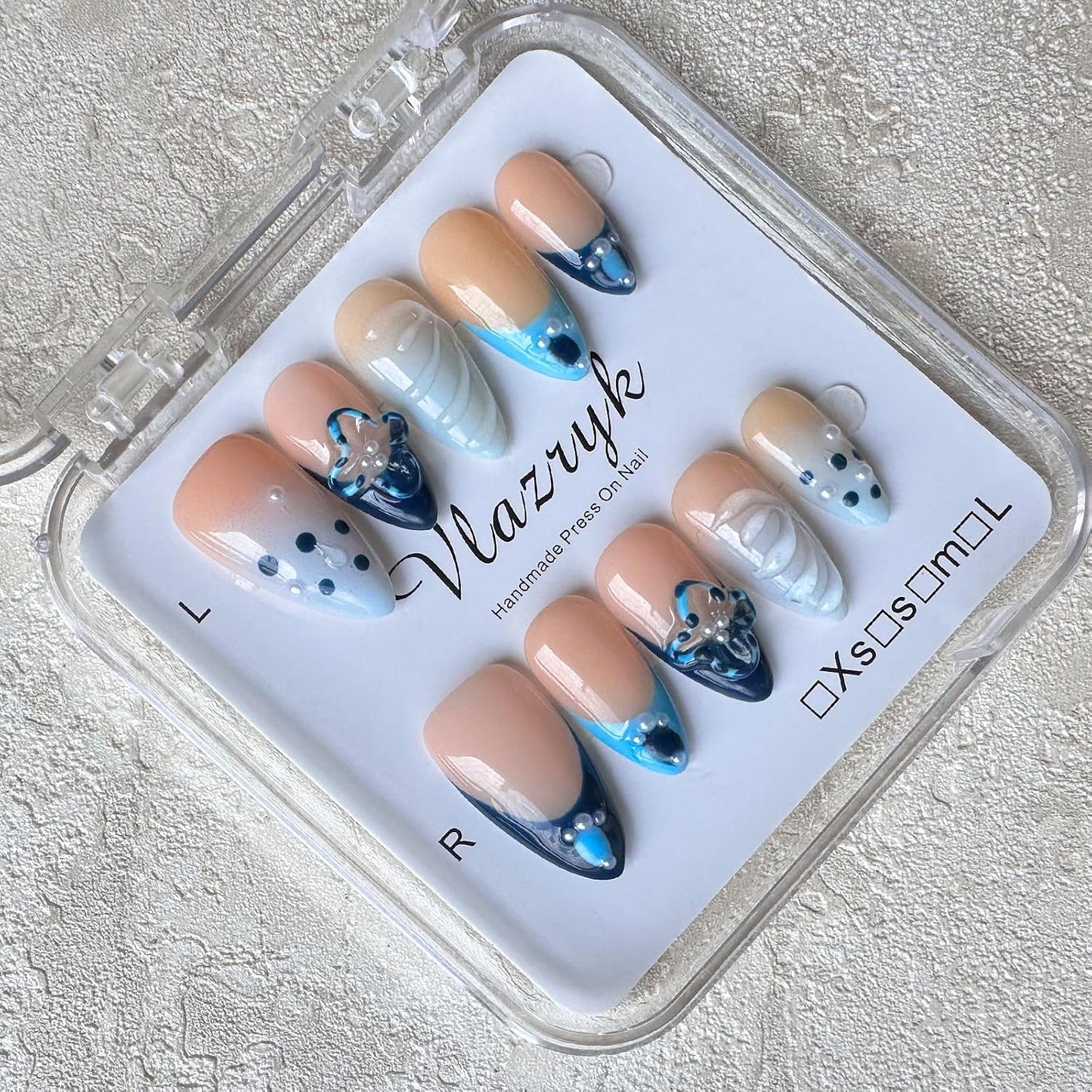 Brown French Tip Press On Nails - 3D Metallic Rhinestones | Medium Almond Reusable Acrylic False Nails (10 PCS)