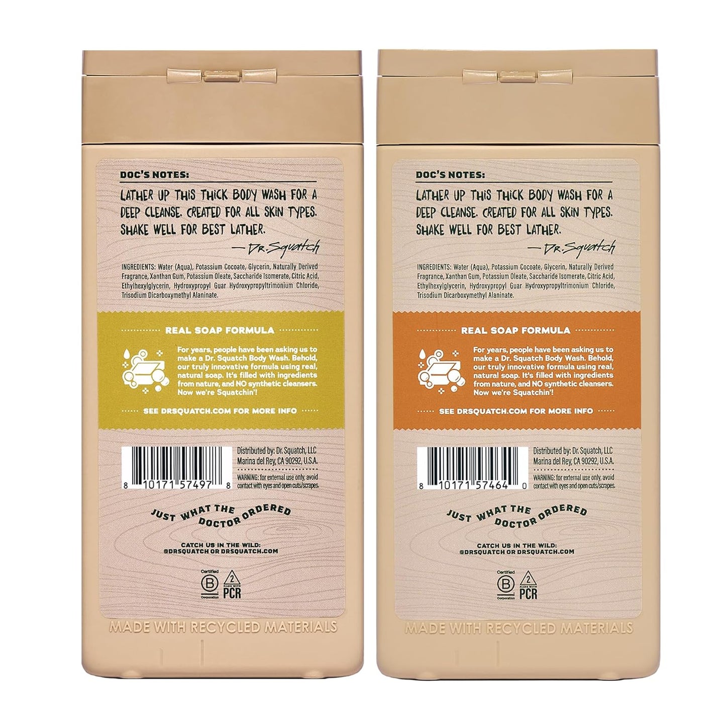 Dr. Squatch Men's Body Wash - Natural Cleansing & Nourishing Gel | Mountain Meadow & Lumberjack Lodge (14 oz, 2-Pack)