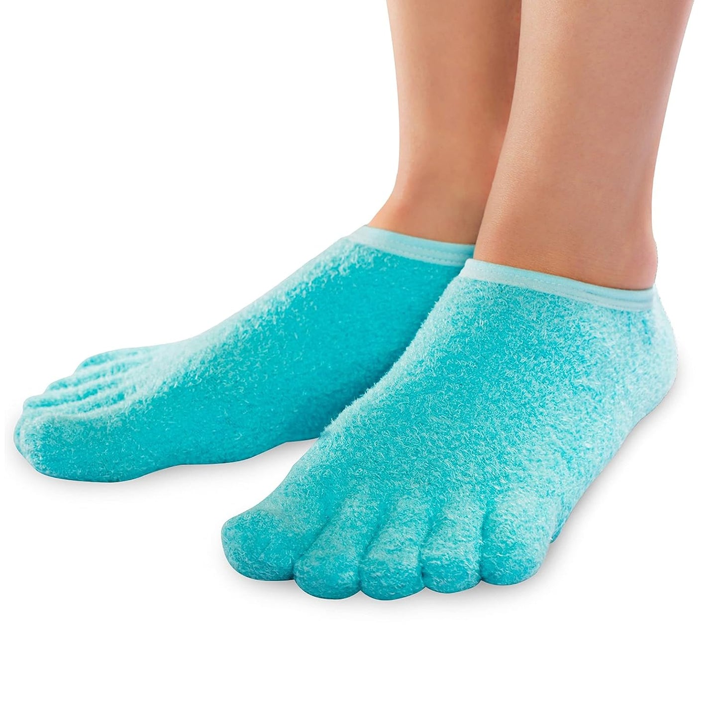 NatraCure 5-Toe Gel Moisturizing Socks | Aloe & Shea Infused Hydrating Spa Socks for Dry Cracked Heels - Large