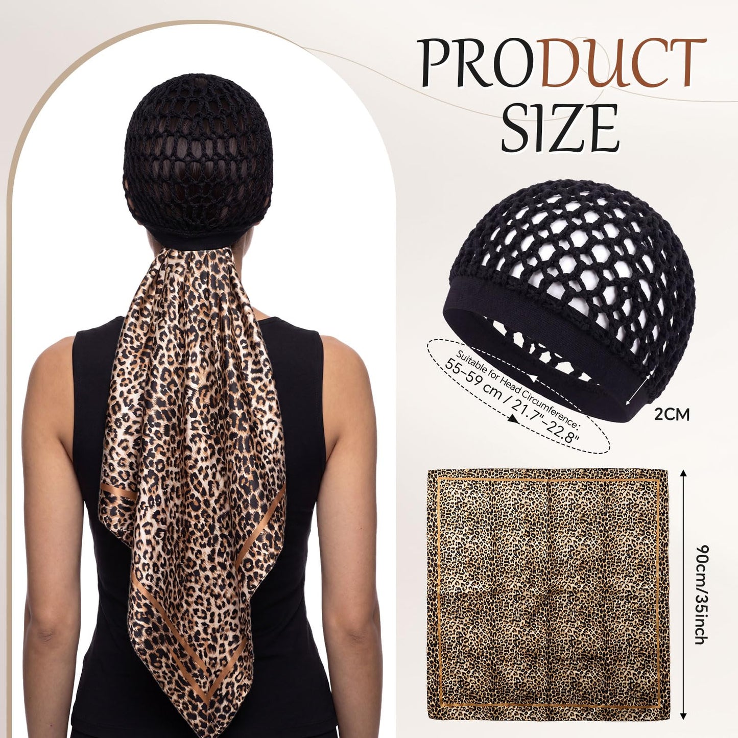 Funnysoft 4 Pack Wrap Cap Hair Net with Scarf 2 in 1 Heatless Satin Silk Press Doobie Hair Wrap Cap Non-slip Soft Mesh Bonnet for Sleeping Scarf Shower Caps