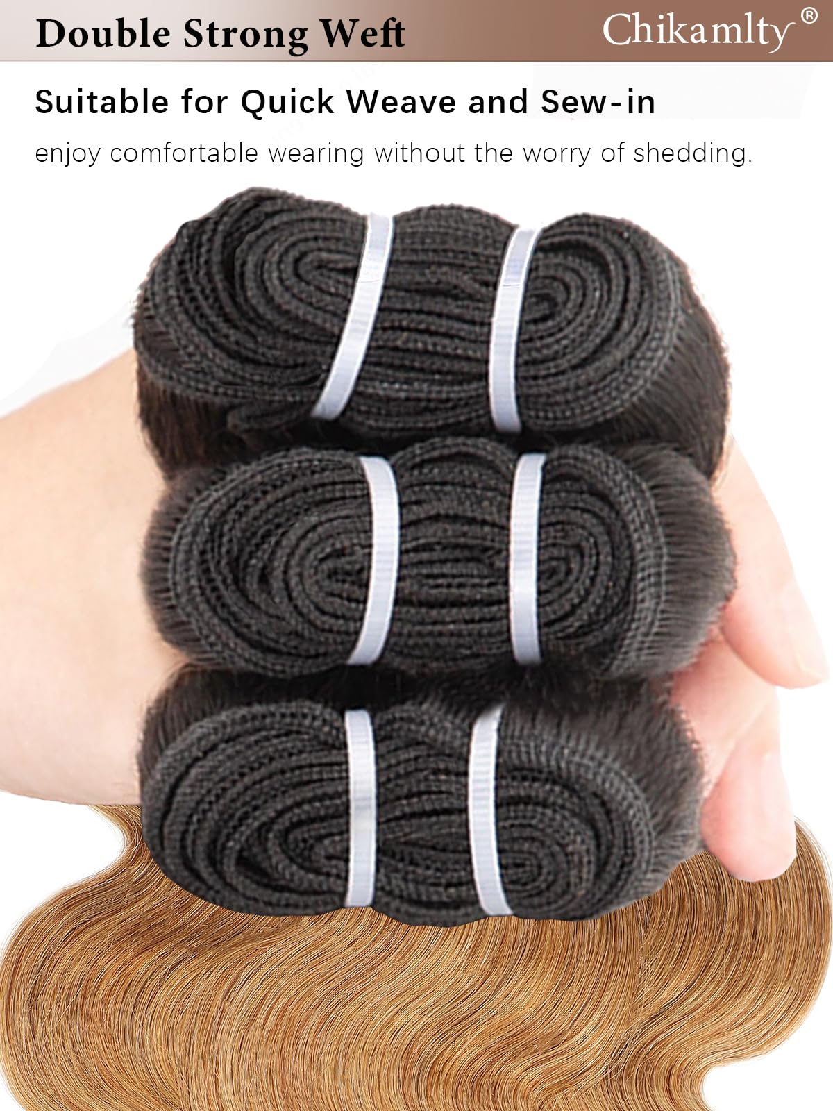 Chikamlty Ombre Bundles Human Hair, 16A Raw Indian Hair Bundles Body Wave, 20 Inch Colored Honey Blonde 1B27 Ombre Human Hair Bundles, 2 Years Service Life, Keep Texture Silky Soft Tangle-Free