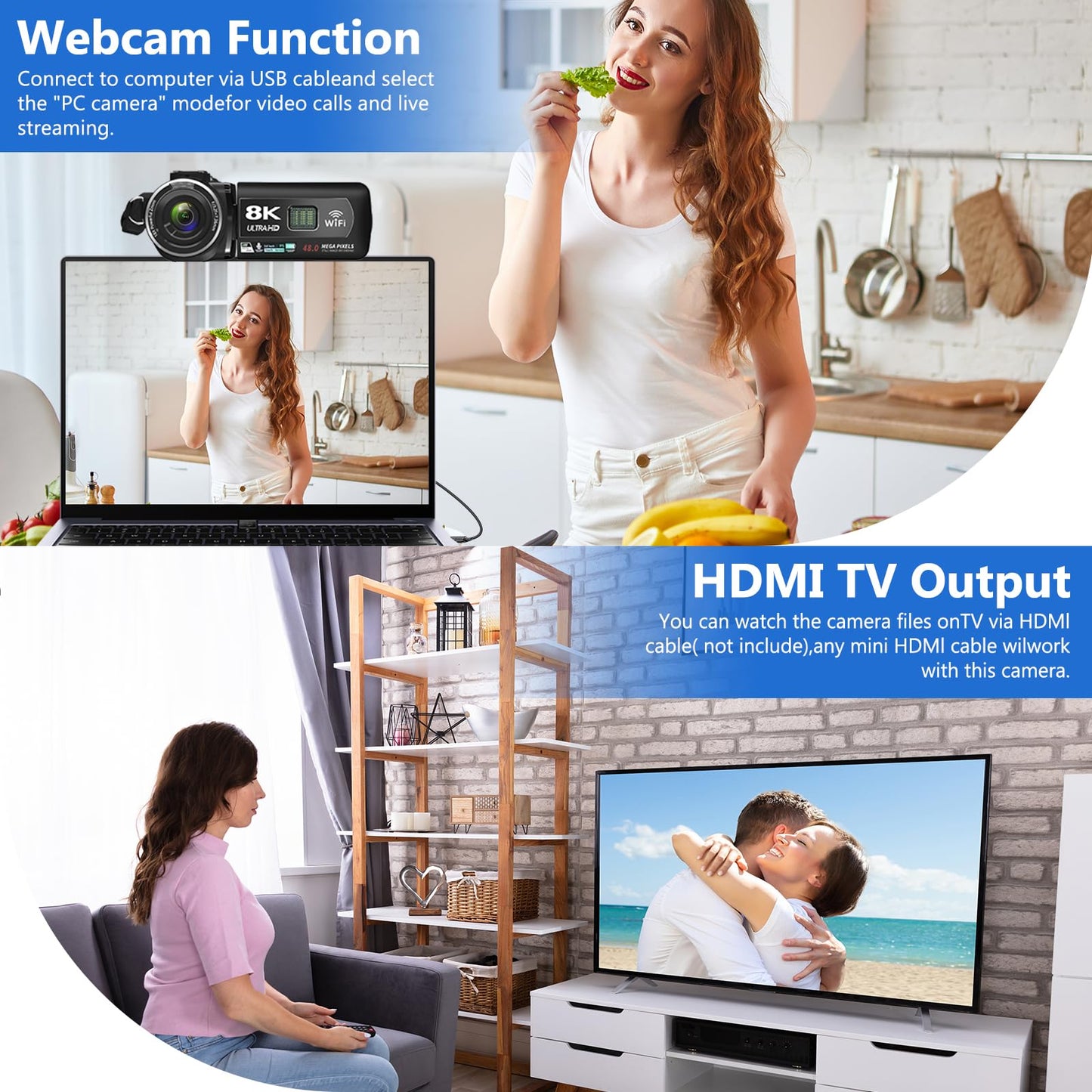 Video Camera 8k Camcorder 48MP UHD WiFi Vlogging Camera for YouTube with 18X Digital Zoom, IR Night Vision 3.0“ Touch Screen Recrding Camera with Microphone, 32G SD Card, Lens Hood, Remote, Batteries