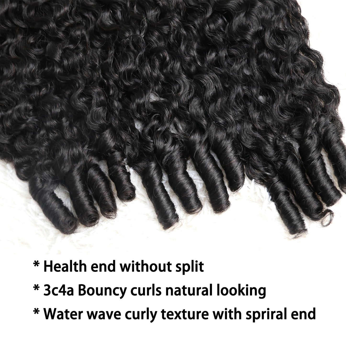 Sinuowei Curly Human Hair Bundles 16 18 20 Inches 3Pcs Water Wave Burmese Curly Bundles Human Hair Weave with Spiral End 3c4a Quick Weave Hair for Women Natural Black