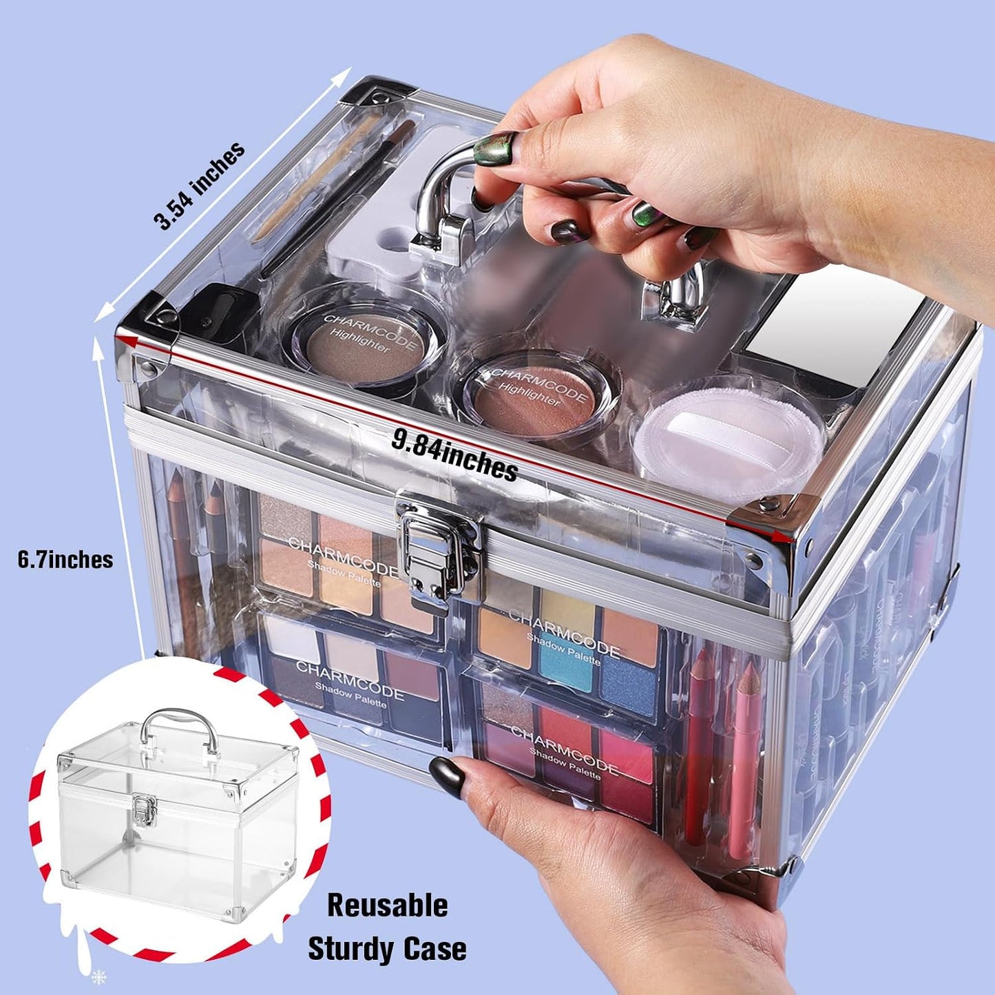 Makeup Kit for Women - Complete Eyeshadow Palette & Lipstick Set | Reusable Train Case Gift for Teens & Pros