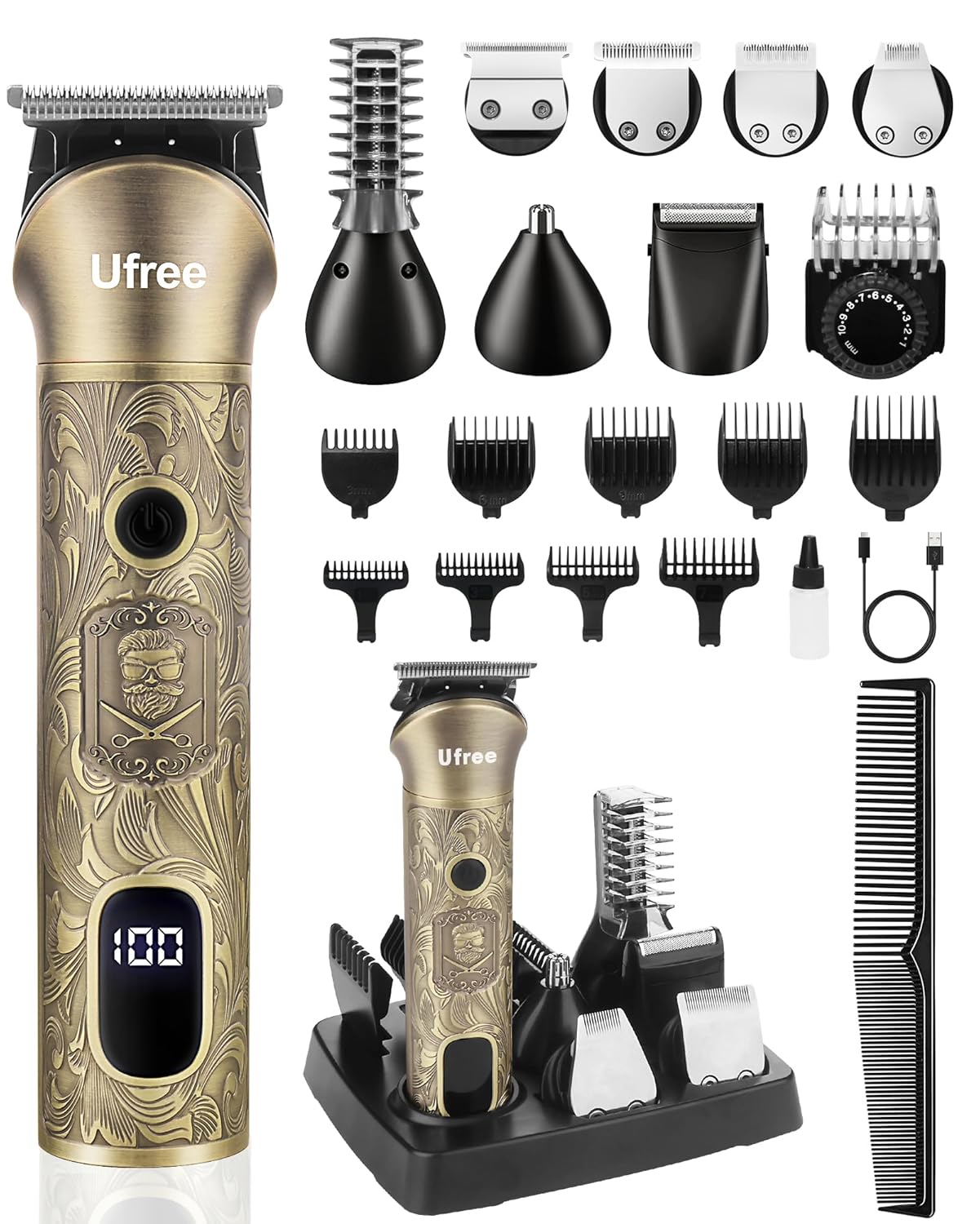 Ufree Beard Trimmer for Men - Cordless Electric Hair Clipper & Grooming Kit | Adjustable Mustache & Facial Hair Shaver