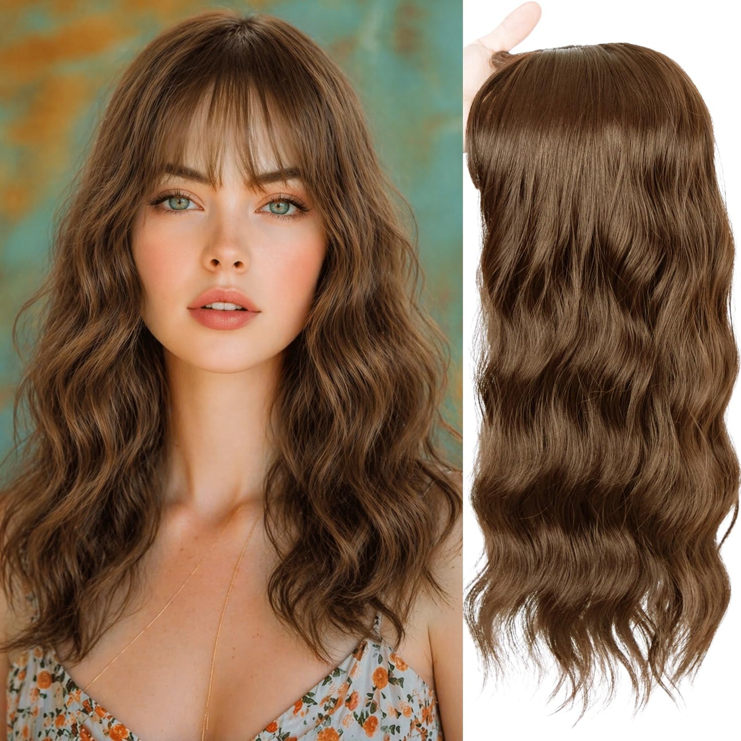 Sakuraaa Hair Toppers for Women - 18" Long Wavy Synthetic Hair Piece | 6.5"x6.5" Large Base in Dark Brown