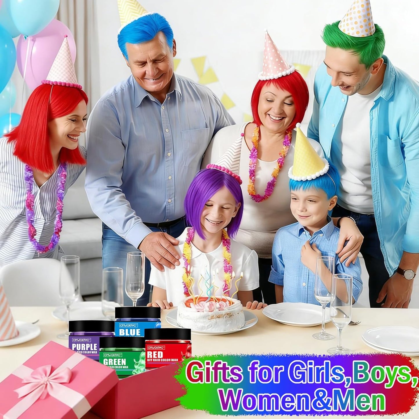 Temporary Hair Color Spray for Kids - Instant Color Wax in 4 Vibrant Shades | Green, Red, Blue, Purple