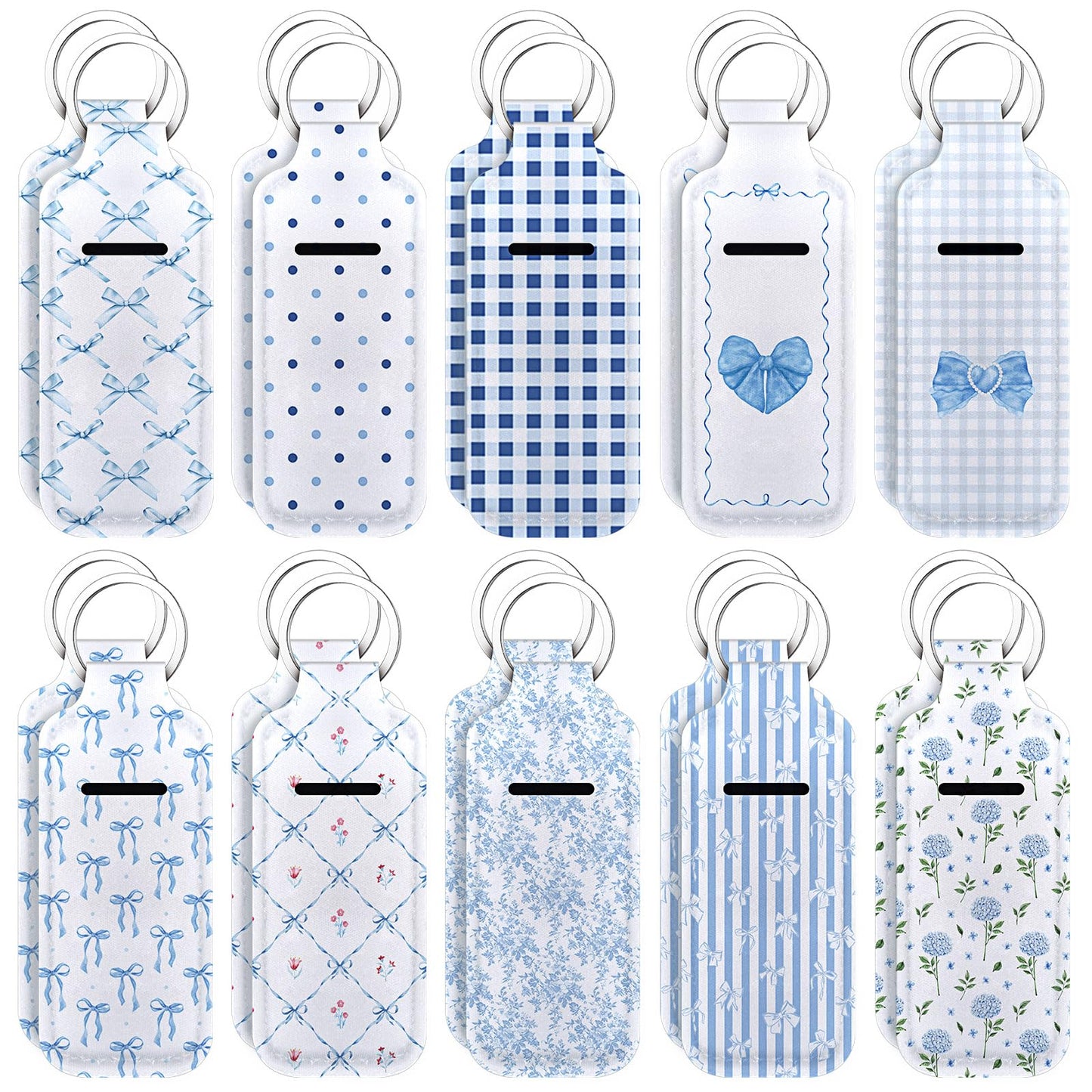 Ctosree 20 Pcs 20 Pcs Coquette Bow Lipstick Holder Keychain Gifts Bulk Coquette Lip Balm Holder Keychain Bow Birthday Party Favors (Elegant Style,Blue)