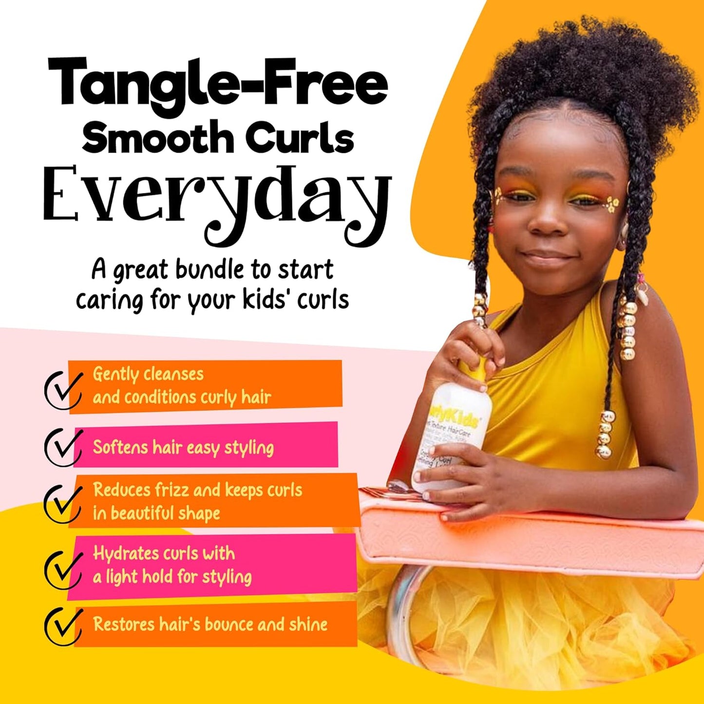 CurlyKids Detangle Spray Bundle - Kids Shampoo, Conditioner & Gel for Curly Hair | Sulfate & Paraben-Free