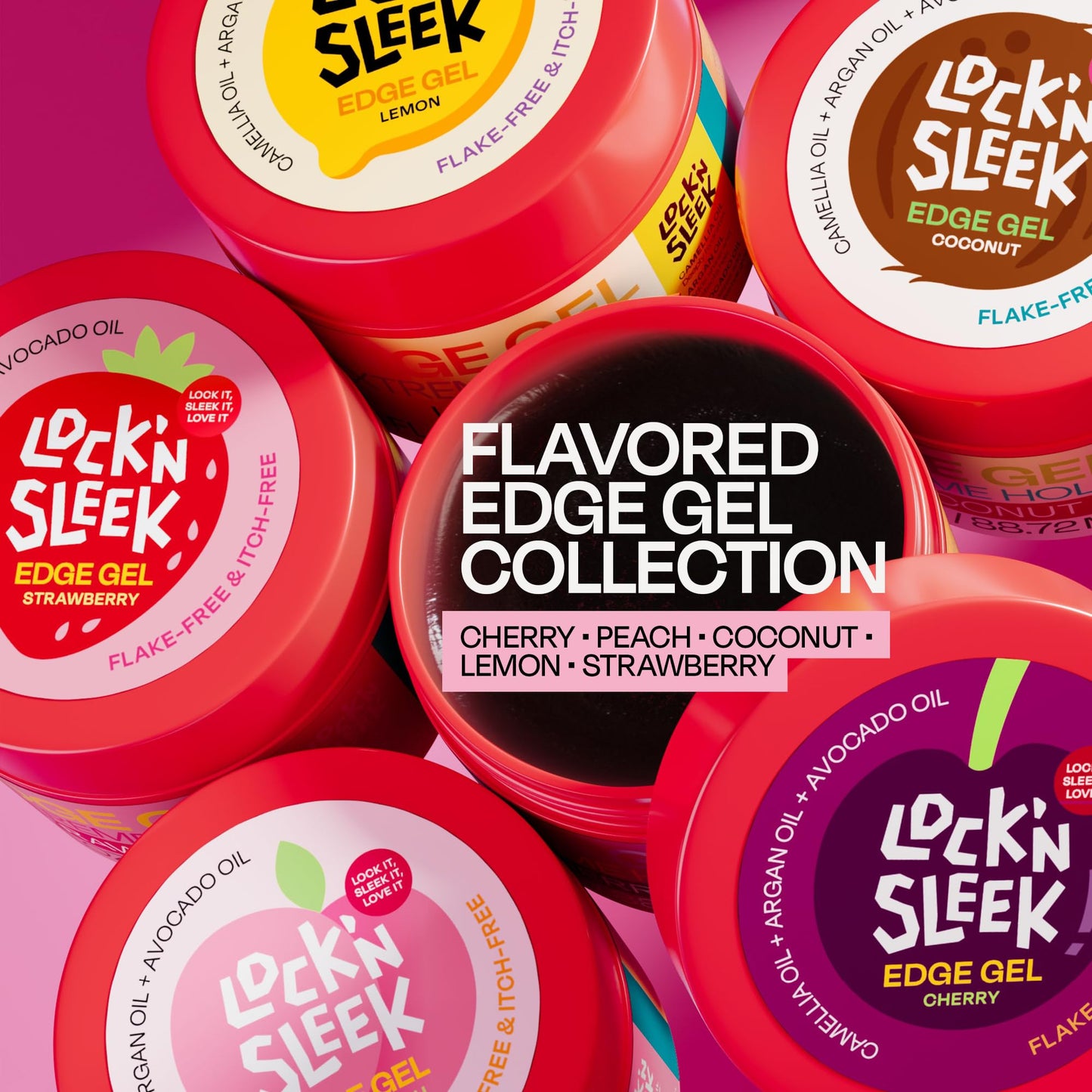 LOCK'N SLEEK Edge Gel, Extreme Hold Edge Control Braiding Gel, Flake Free, Tames Frizz, Itch Free and Smooth Edge, 3 oz (Cherry)