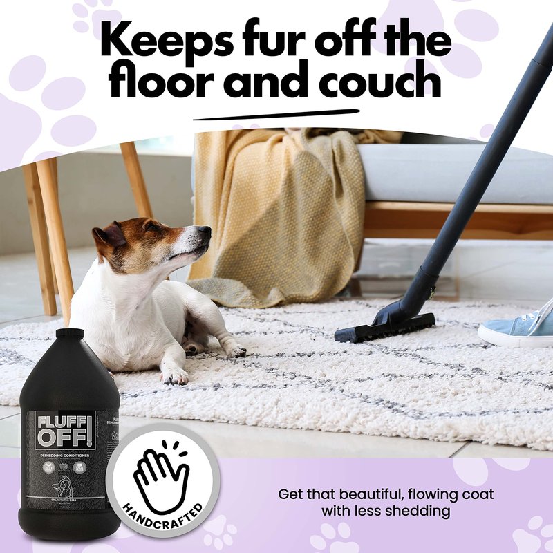 Fluff Off! by Girl With The Dogs, Natural Deshedding Dog/Cat Conditioner, 1 Gal, Made in USA 8 Wks+