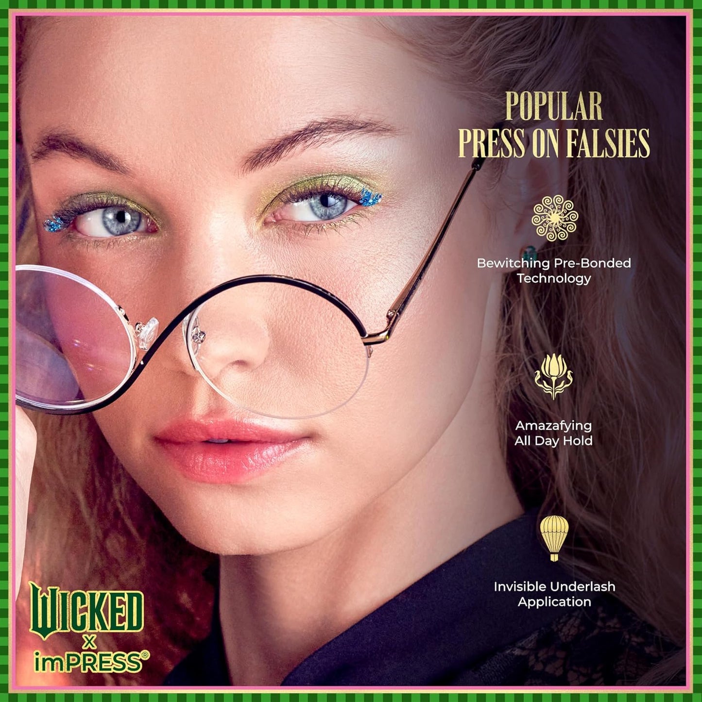 WICKED X Press On Eyelashes - Fantabulous Purple Glitter, Medium Volume 8mm-10mm | 12 Lash Clusters & Applicator