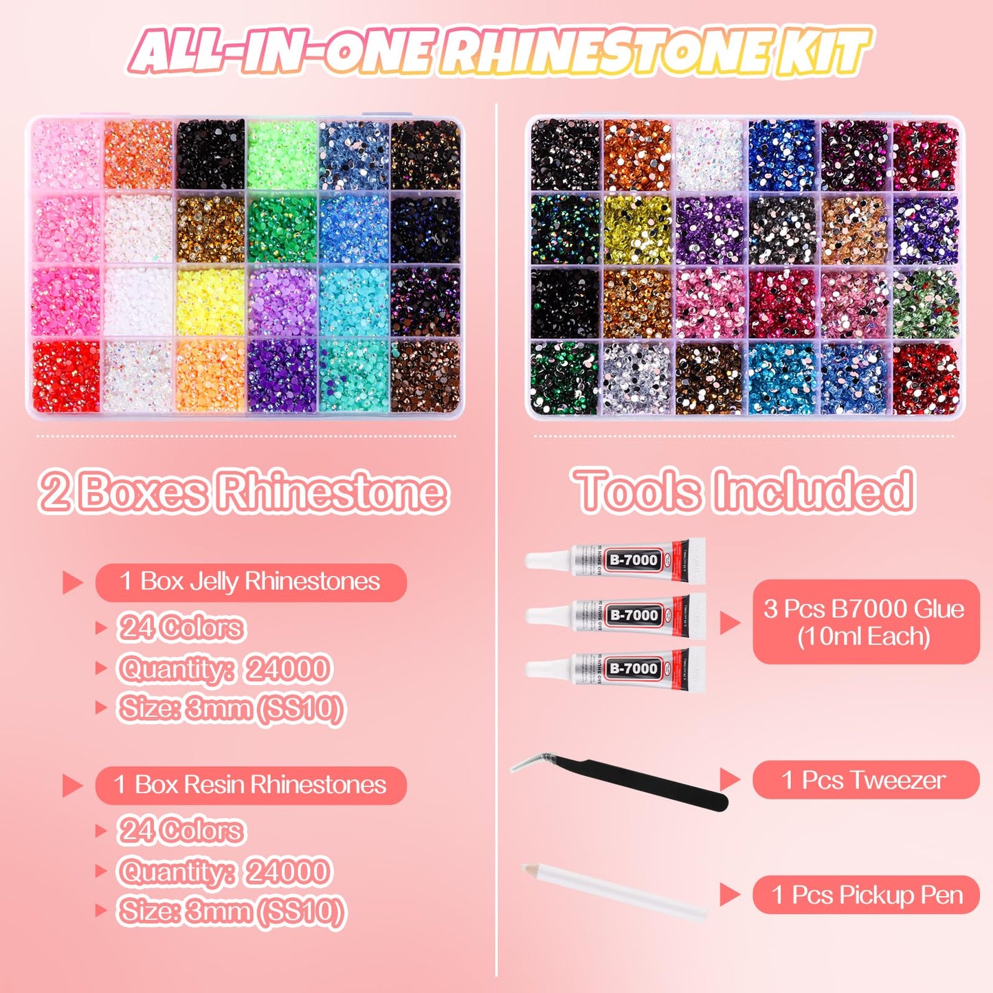 48000Pcs Resin Jelly Rhinestones for Bedazzling kit,48 Colors Bedazzler Kit