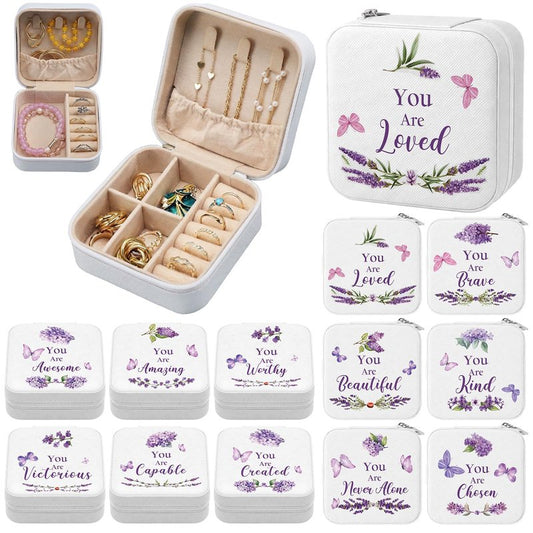 Kacctyen 12 Pcs Mini Travel Jewelry Case Bulk You Are Loved Mother's Day Church Gift Bulk Purple Butterfly Gift for Secretary Mother Girls Leather Travel Jewelry Case Mothers Day Church Gifts