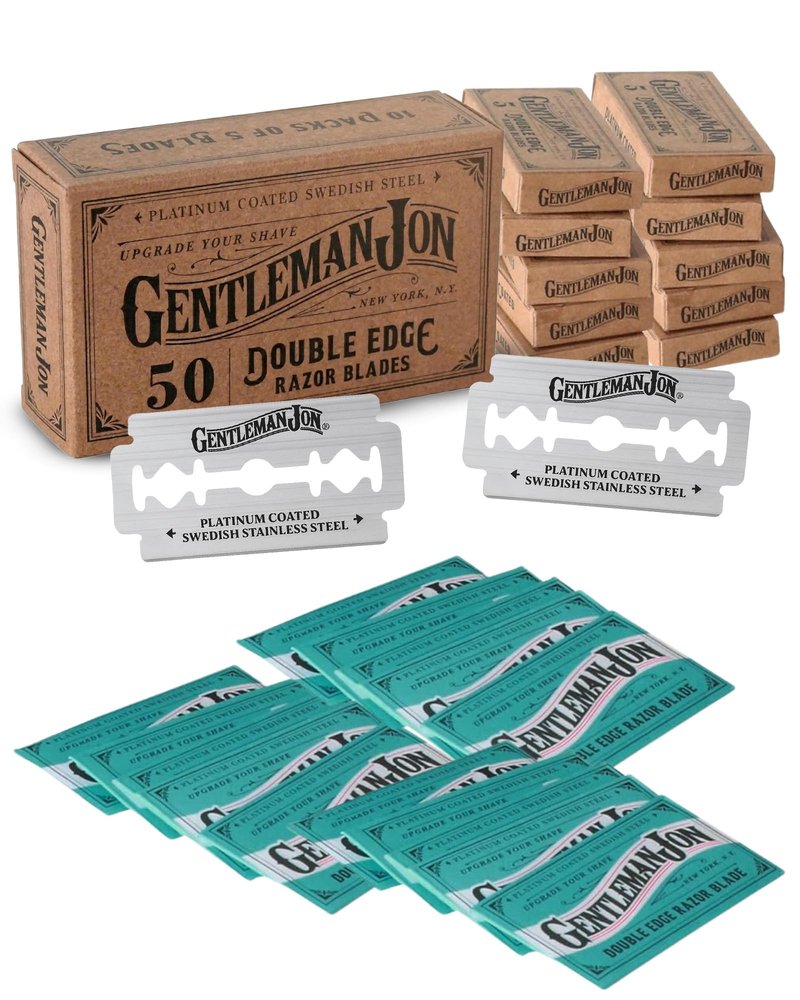 Gentleman Jon 50-Pack Platinum Double Edge Razor Blades - Premium Swedish Stainless Steel Safety Razor Blades - Platinum Coated Blade For Smooth and Comfortable Shaves - Fits Most Men's Safety Razors