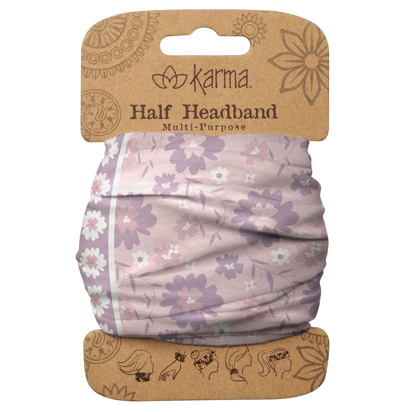 Floral Headband for Women | Stretchy Fabric Hair Scarf - Light Tan & Blue - Medium Size