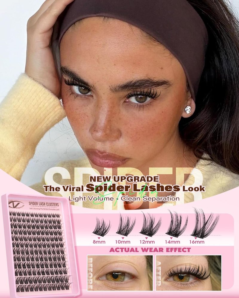 Spider Lashes Natural Wispy Lash Clusters Kit - Fluffy C-Curl Eyelash Extensions 8-16MM