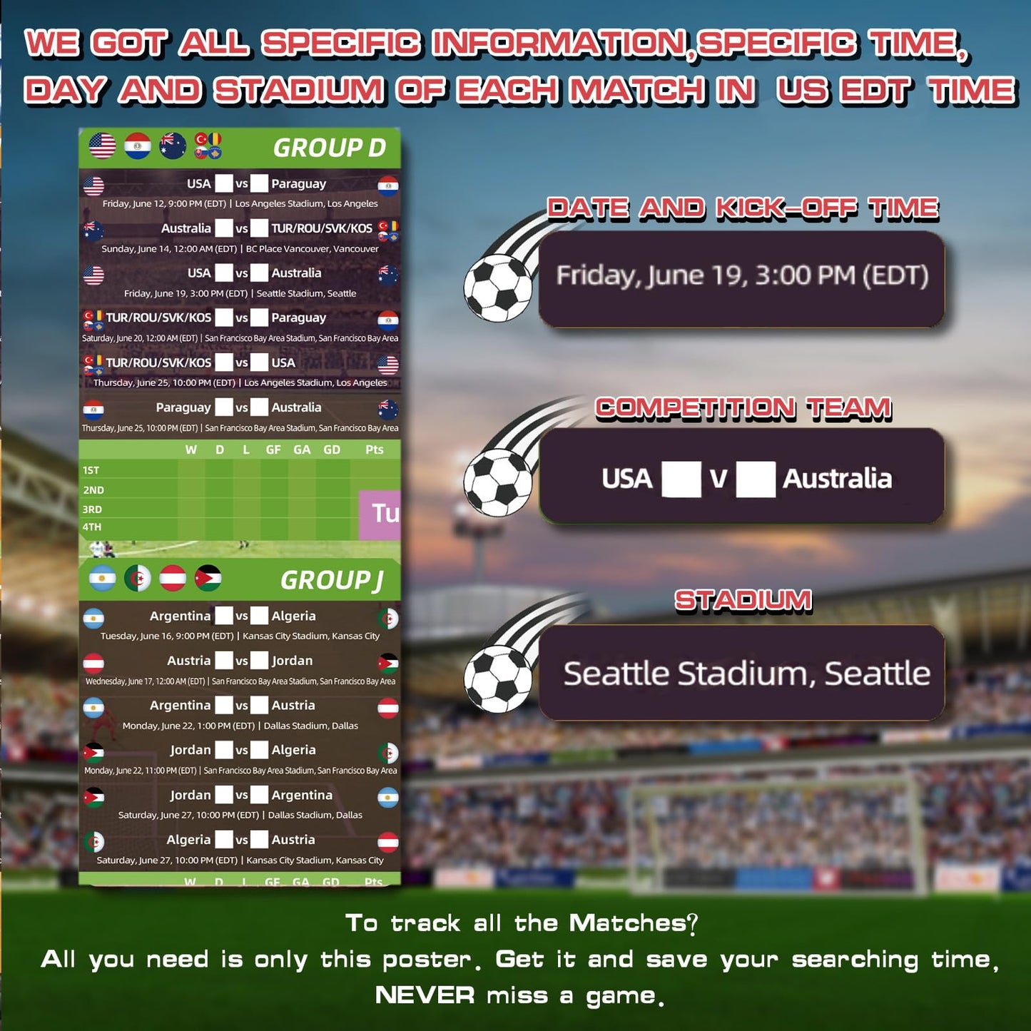 AhfuLife Large World Cup Tournament Schedule Poster, A2 Size-23.3" x 16.5", 2 Pcs Soccer Calendar Wall Chart Decorations, 2026 Soccer Tournament Wallchart for Fans Home Office Bar Party Decor (A2-Folded)