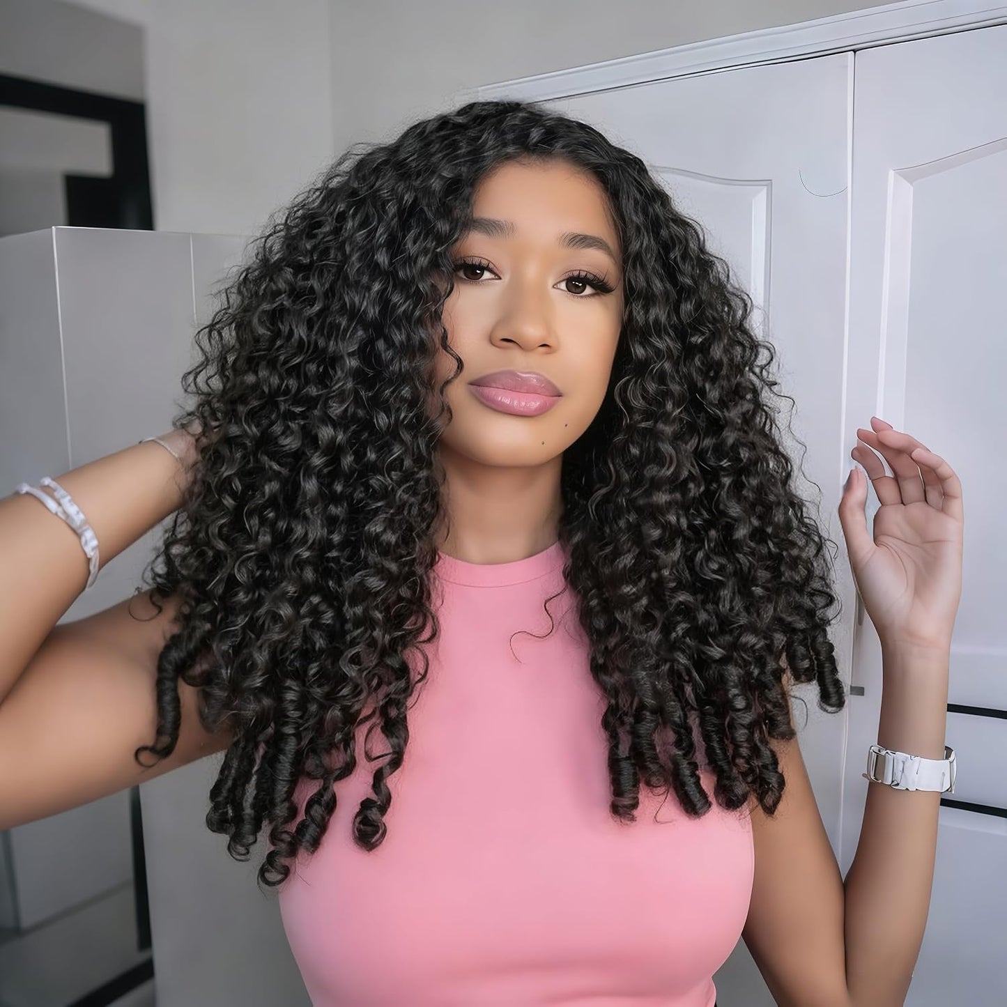 Burmese Curly Half Wig - 200% Density Human Hair | 14-Inch Glueless Flip Over for Black Women