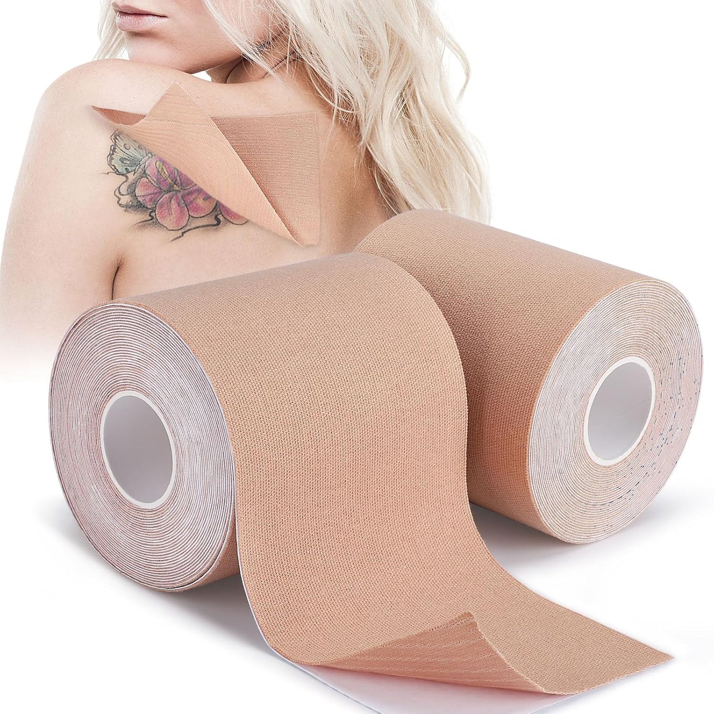 Tattoo Cover Up Tape - 2 Rolls of 3"x16.4ft Water-Resistant Skin Tone Patches | Conceal Tattoos, Scars & Birthmarks - Light Tan