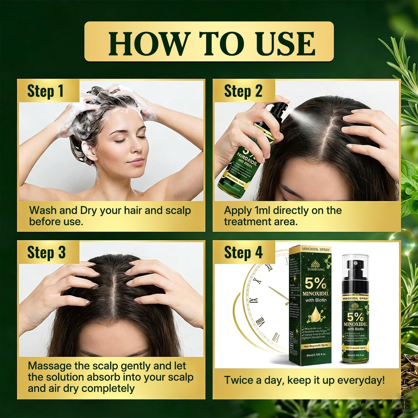 SUMIFANG 5% Minoxidil for Men & Women Hair Growth Biotin Serum with Rosemary for Hair Beard Regrowth Treatments, Unscented Topical Minoxidil Spray 80ML for Faster Stronger Thicker Hair Growth