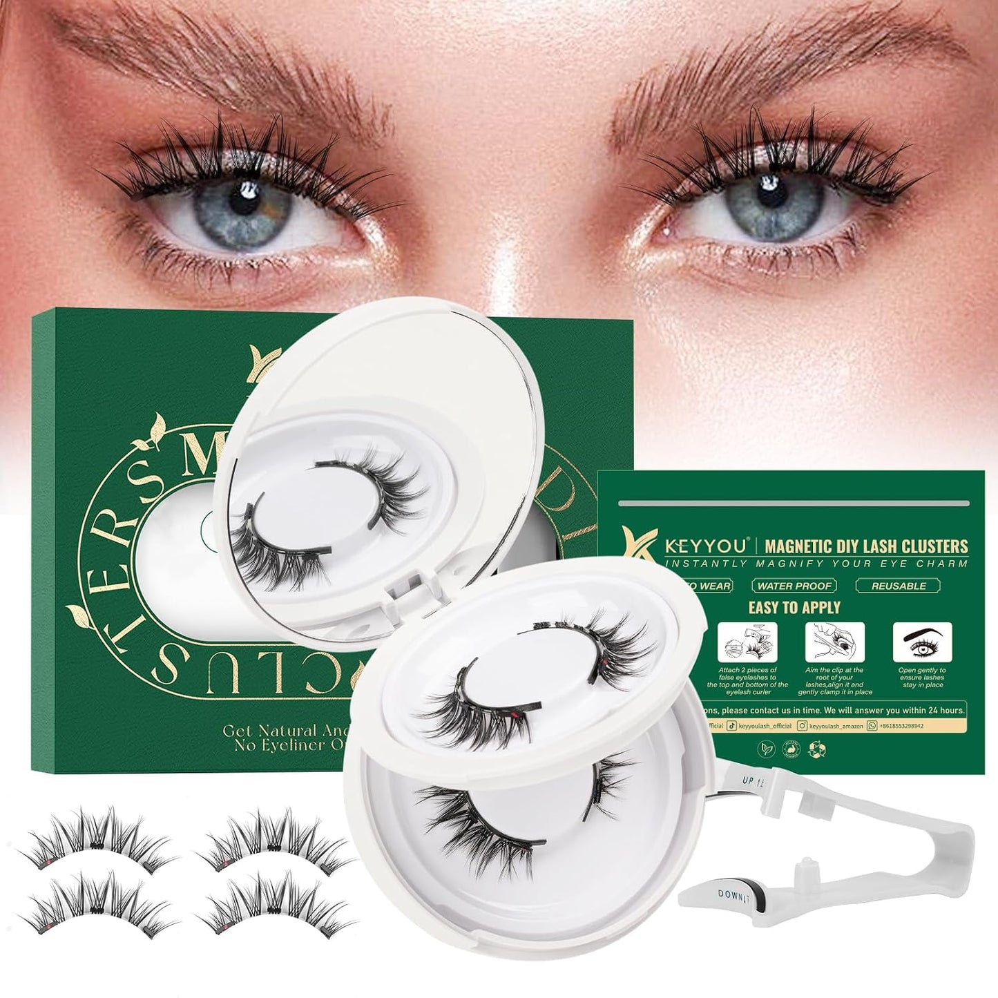 KEYYOU 3D Eyelash Clusters - 280pcs Wispy Volume Lashes | 80D D Curl, 9-18mm Mix
