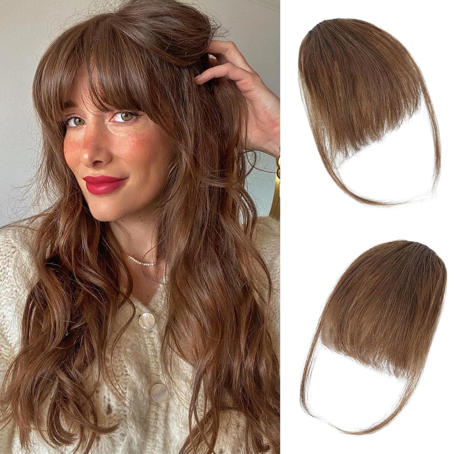 Clip-In Bangs - 100% Real Human Hair Wispy Fringe Hairpiece | Natural Ash Blonde for Daily Wear & Festivals