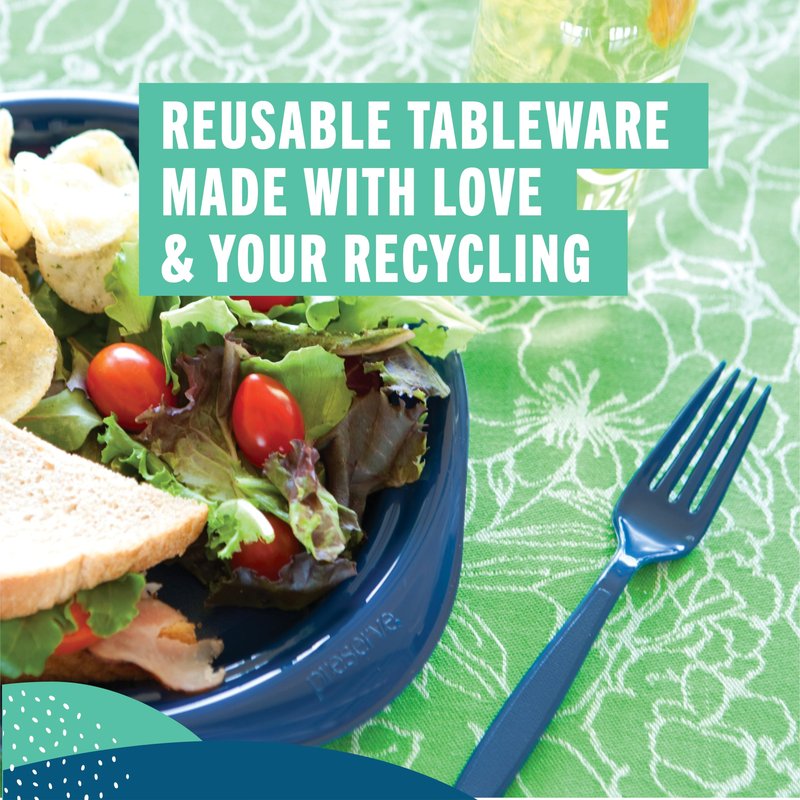 Preserve Reusable BPA Free Everyday Tableware Dish Set for 4 with Utensils - Made from Recycled Plastic - 4 Plates, 4 Bowls, 4 Cups and 24 pieces of Cutlery - Midnight Blue