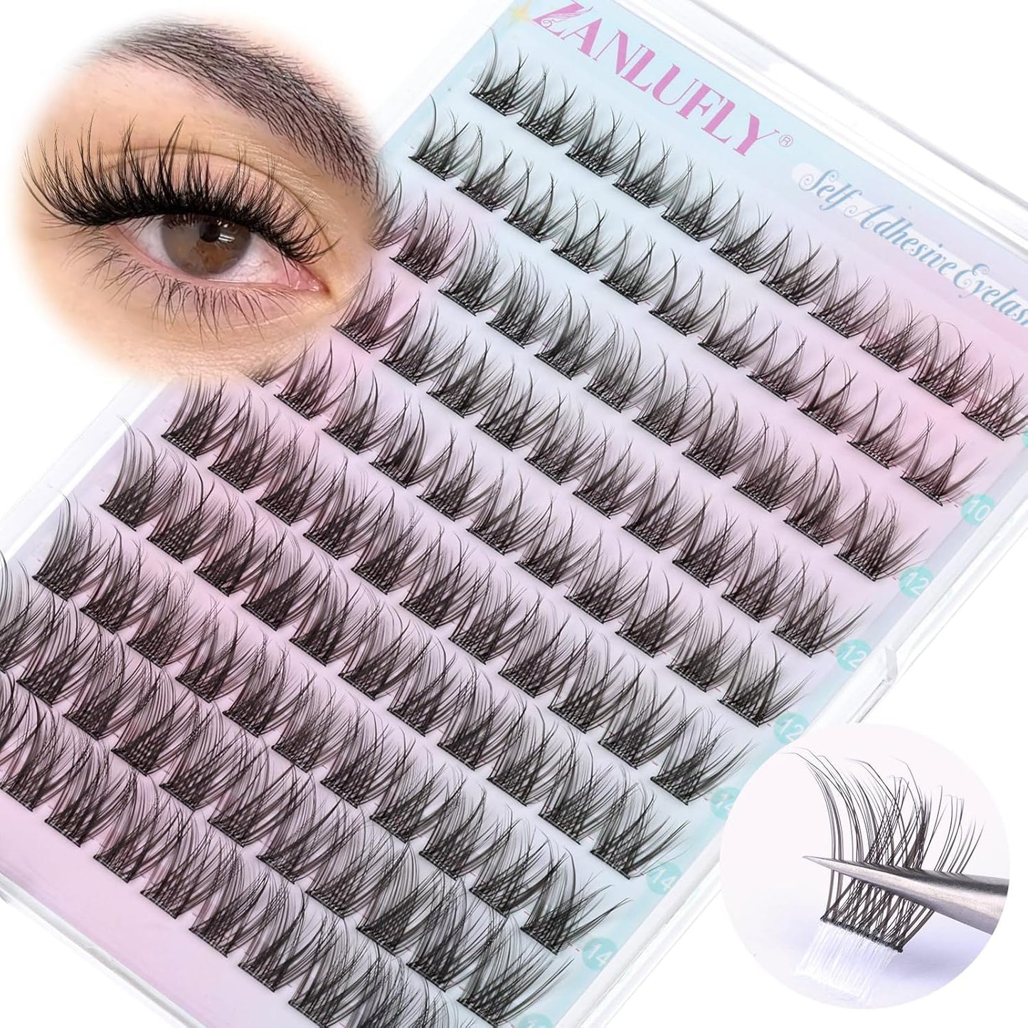 Self-Adhesive Eyelash Clusters - Natural Wispy C-Curl Pre-Glued Lashes | 10-16MM Individual Extensions