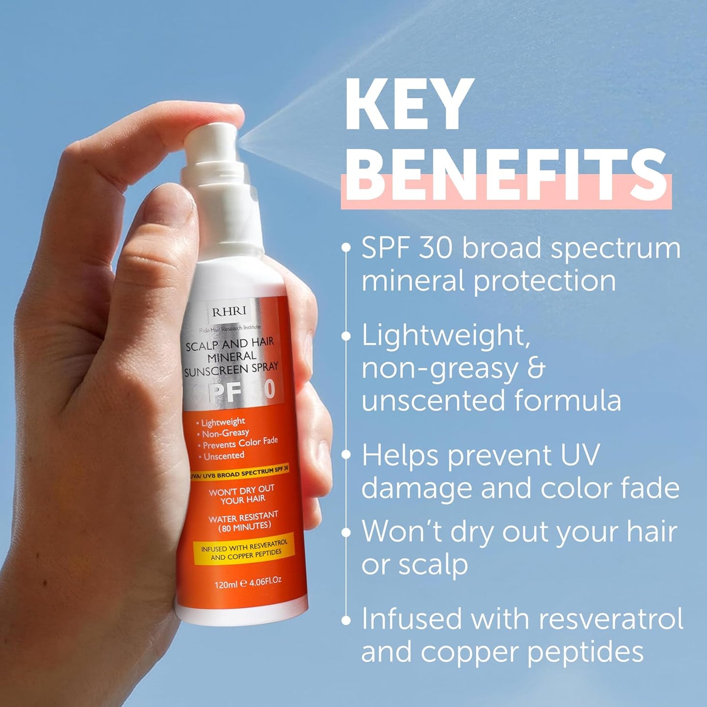 Hair Sunscreen Spray SPF 30 - Non-Greasy Scalp Protection | Prevent Color Fade & Dryness | 4 oz Beach Sunblock