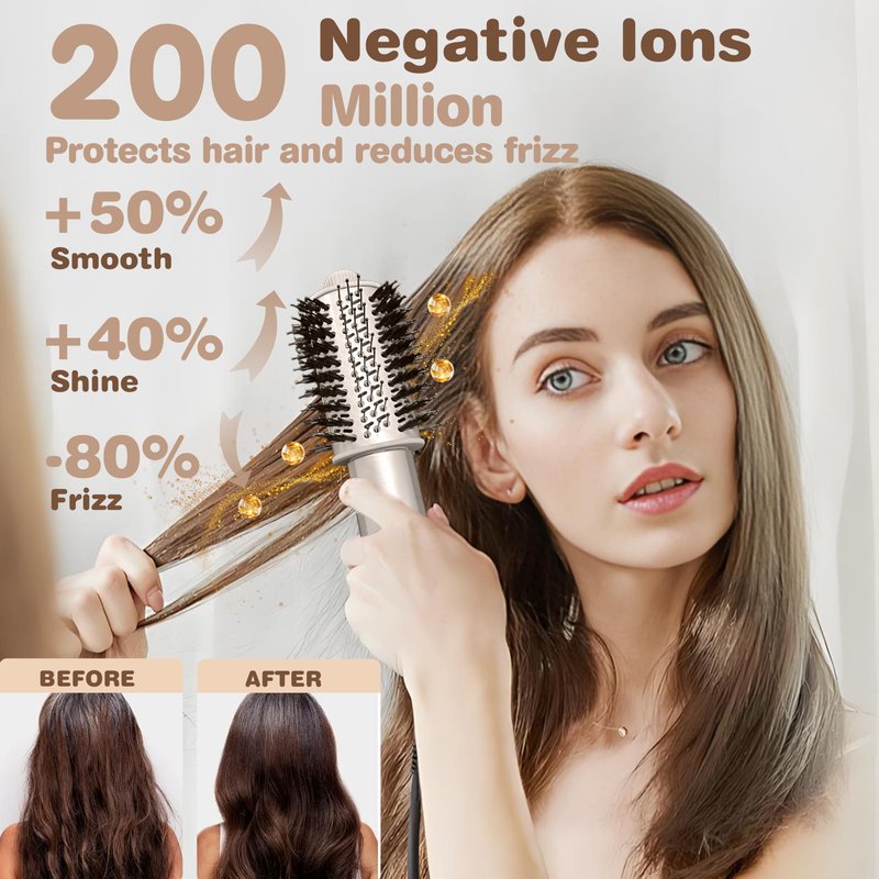 8 in 1 Hair Dryer Brush and Blow Dryer, Hot Hair Styler with 110,000 RPM High-Speed Negative Ion, Automatic Curling Iron, Thermal Hair Brush for Fast Drying Straightening Curling Voluming (Champagne)
