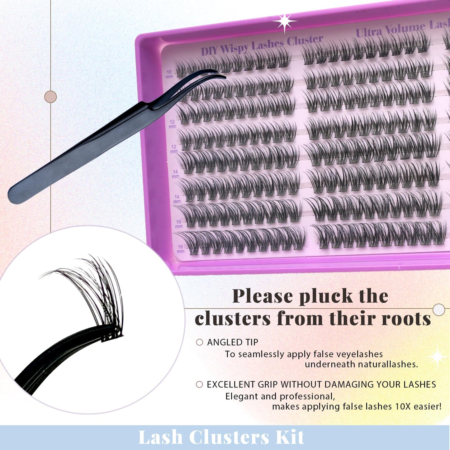 Wispy Lash Clusters, Natural Lash Cluster Eyelash Extensions 320 Pcs C Curl 10-16mm Individual Fluffy False Eyelashes Thin Band DIY for Beginners at Home