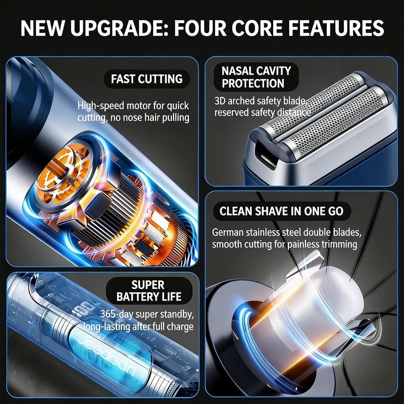 Mr Bold Nose Hair Trimmer, 360° Blade System, Painless and No-Pull Hair Trimmer for Men, Dual Edge Blades for Easy Cleansing