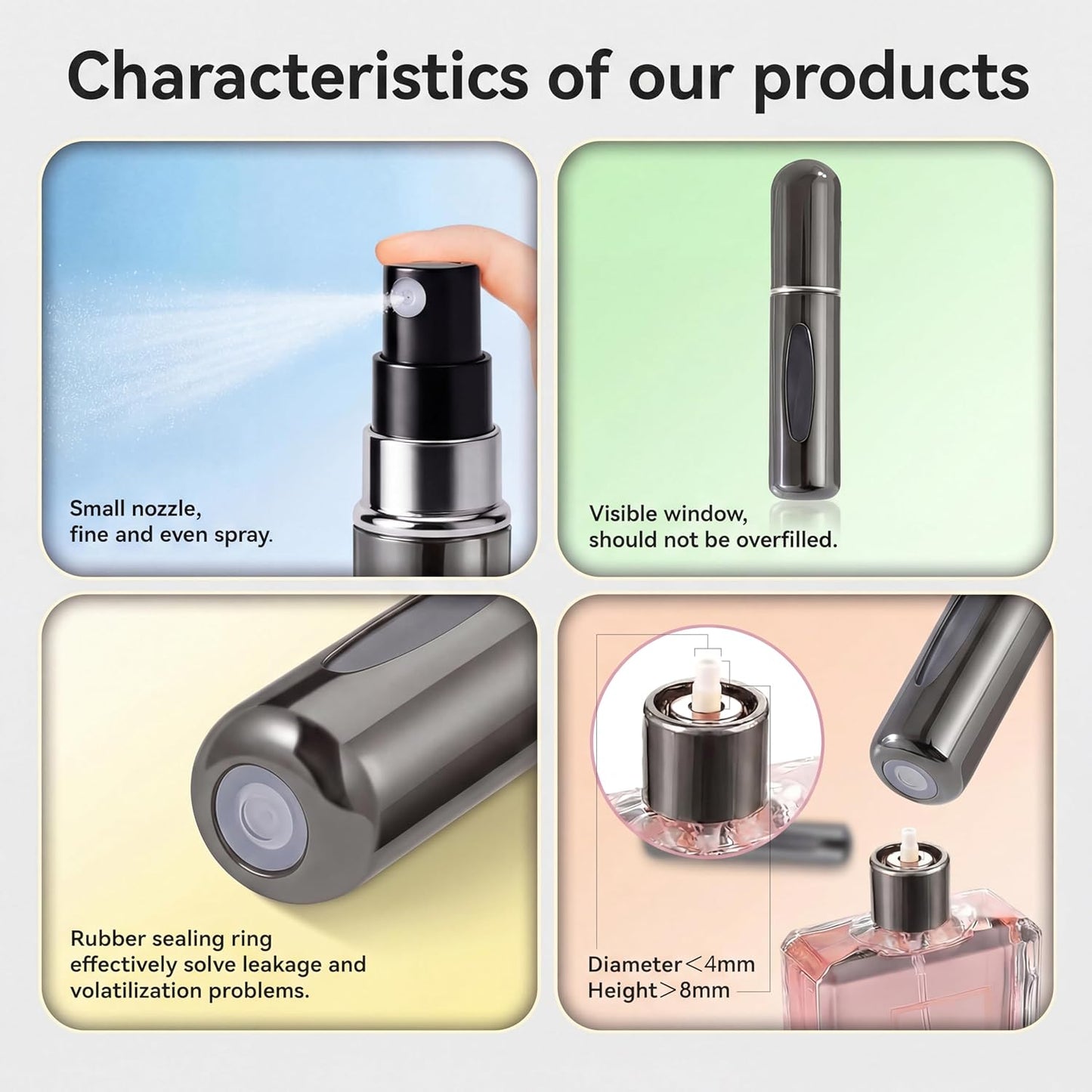 Refillable Perfume Travel Spray Bottle Set - 8ml & 5ml Mini Atomizers | Portable Cologne Dispenser for Men & Women (9 Pcs)