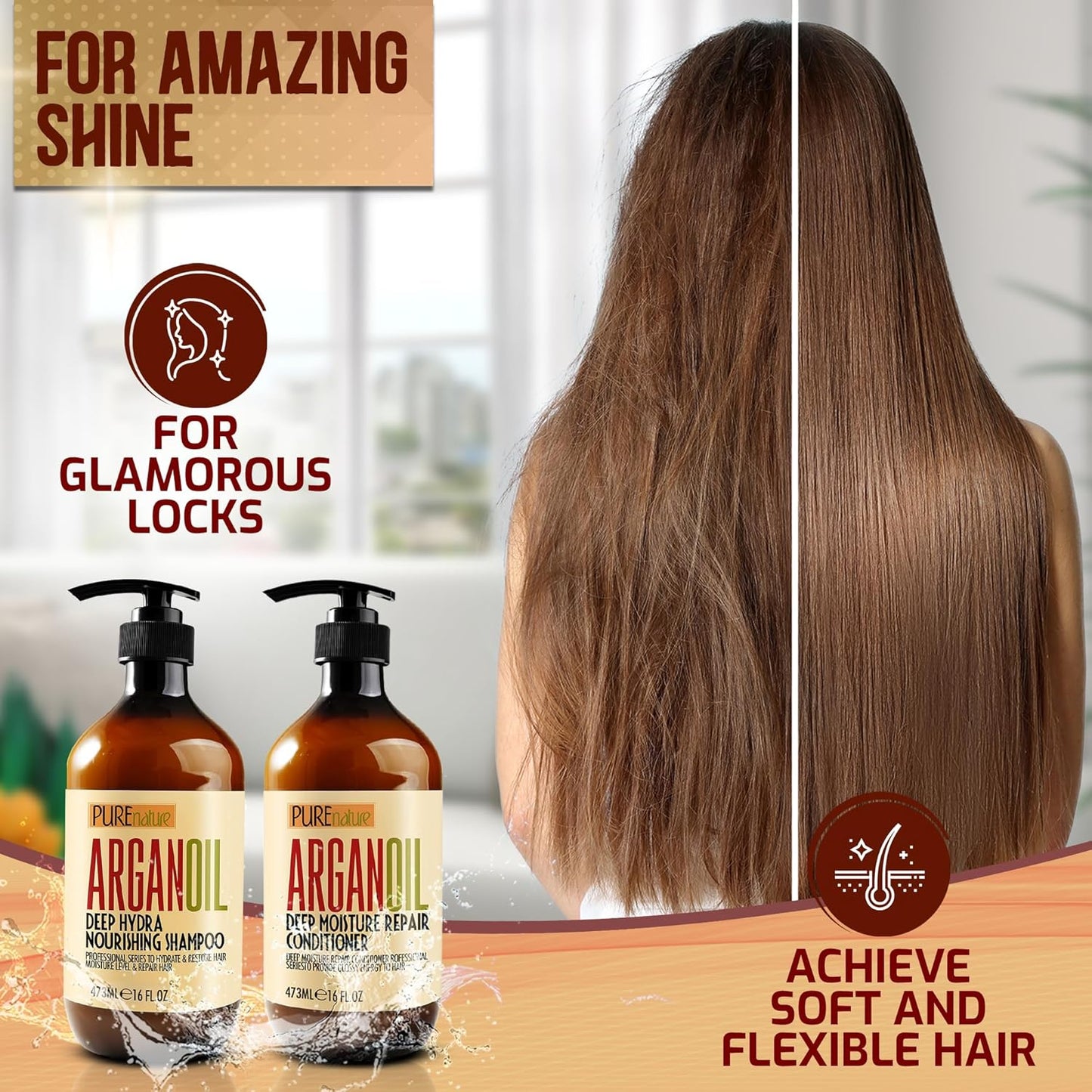 Argan Oil Shampoo & Conditioner Set - Sulfate-Free Moroccan Formula for Curly, Straight, & Damaged Hair | Moisturizing & Hydrating Treatment