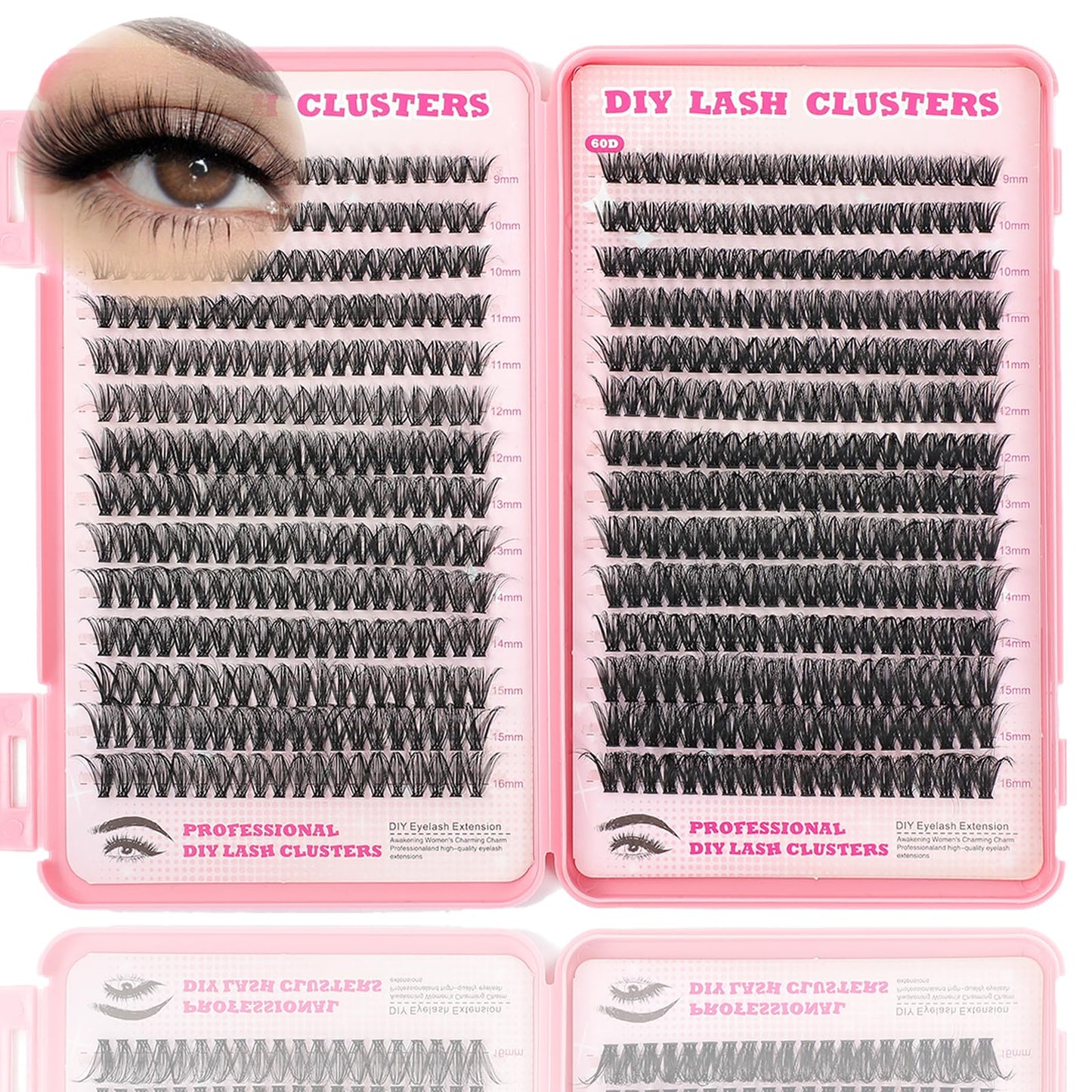 Lash Clusters Kit, 560 Pcs Eyelashes Clusters Kit 9-16mm Individual Lash Extension Kit D Curl Fluffy Wispy False Eyelashes (50D+60D, Lash Clusters)