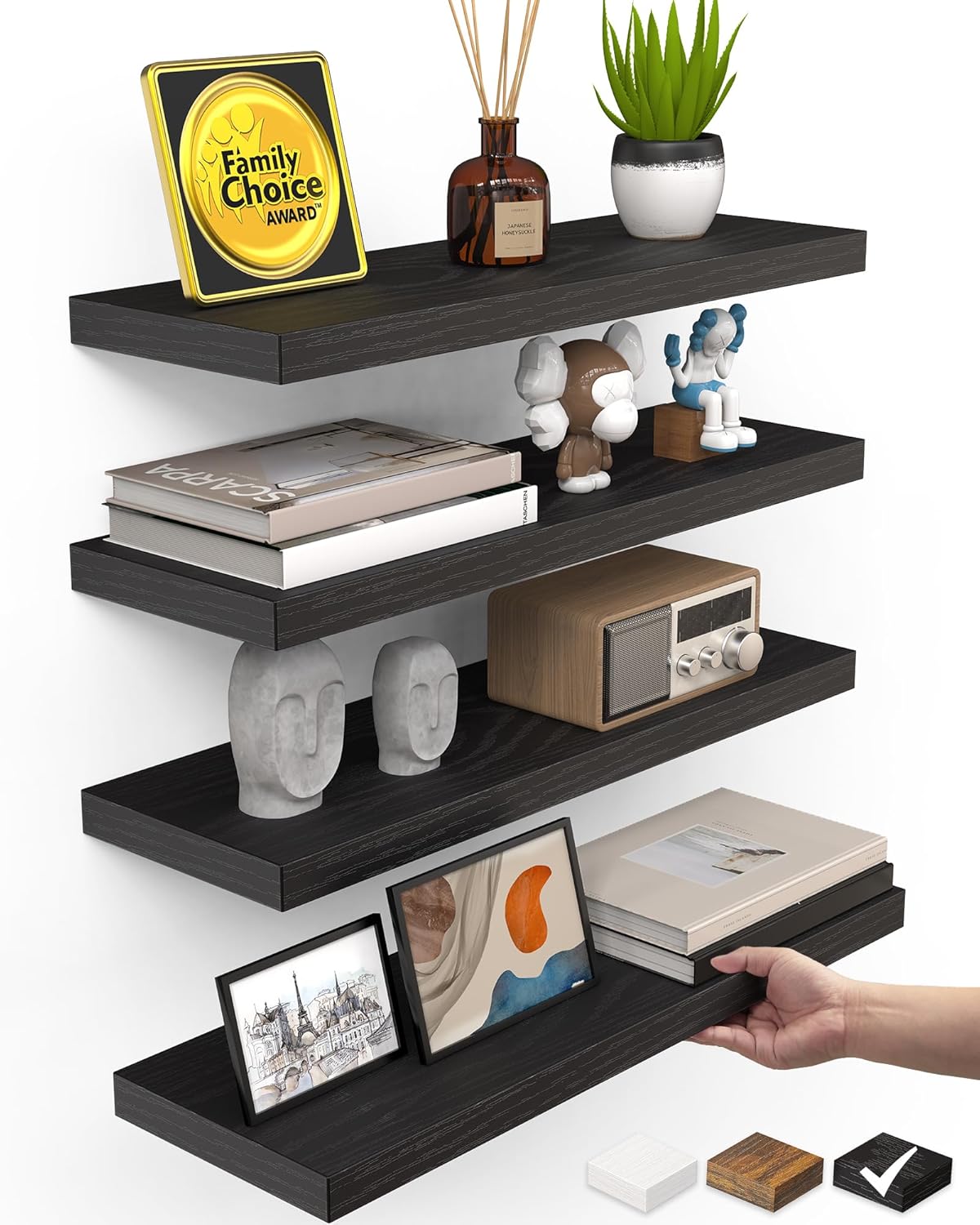 Floating Shelves Set of 2 - Rustic Wood Wall Mounted | 22.5 Inches for Bathroom, Bedroom, Living Room, Kitchen - 22lbs Capacity, Rustic Brown