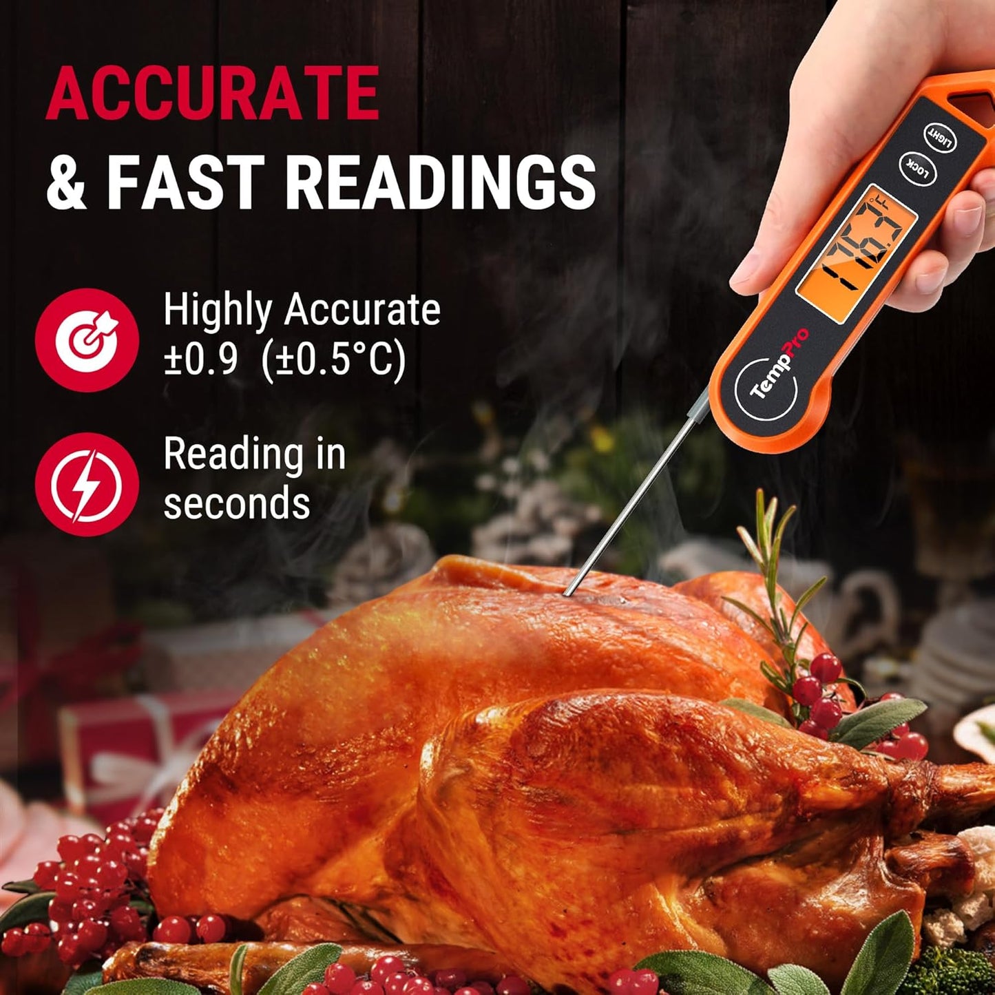 Digital Meat Thermometer - Instant Read 1 Sec Cooking Tool | Motion-Sensing BBQ & Frying Thermometer for Father's Day Gift