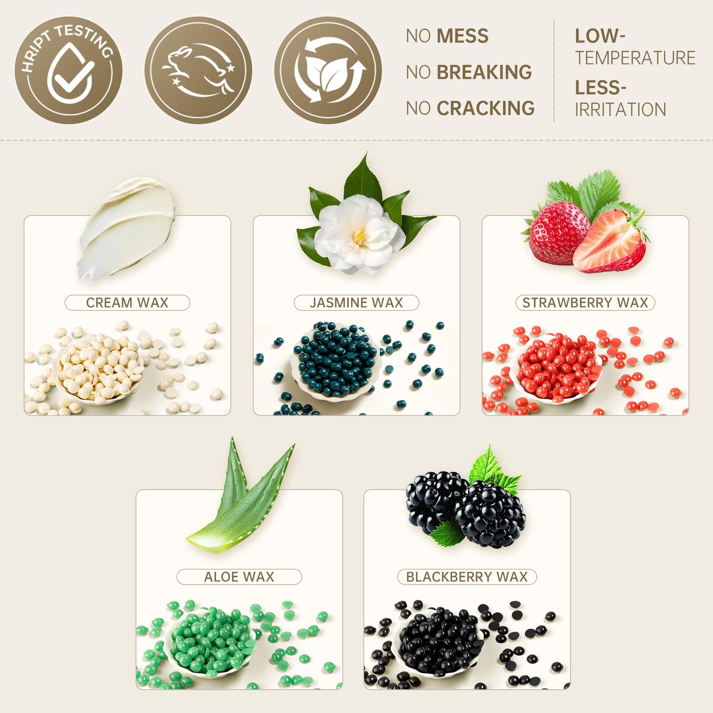 Lifestance Wax Beads Set, 5 Kinds of Waxing Beads, Hard Wax Beans with 57 Items Silicone Spatulas, Perfect for Any Waxing Warmers for Hair Removal for Bikini, Underarm, Eyebrow, Legs