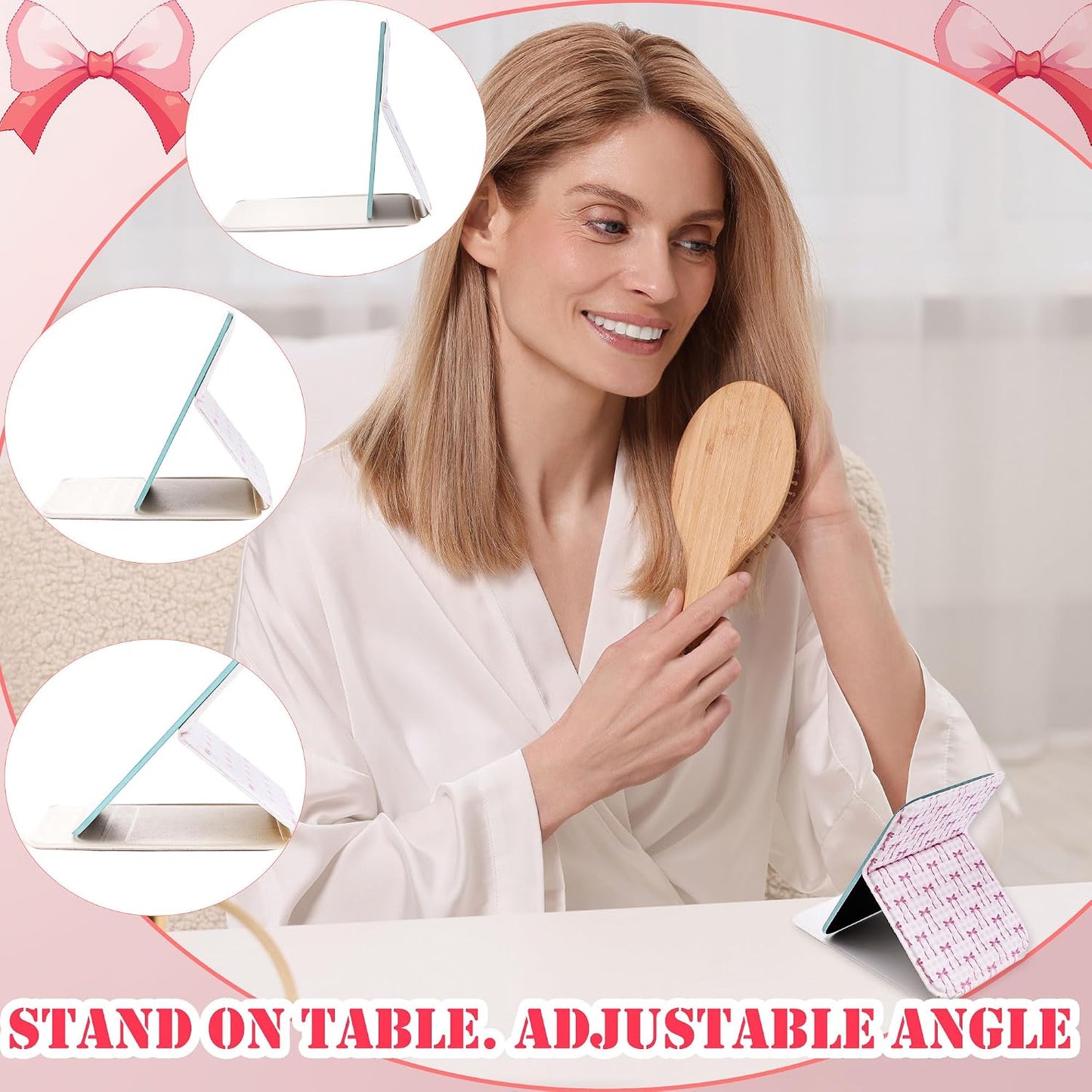 Compact Folding Mirrors - 16 Pcs Pink Bow Mini Travel Mirrors for Women | Handheld Pocket Size