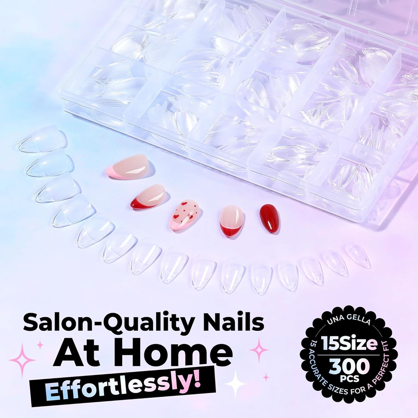 Short Almond Gel Nail Tips - 300PCS Pre-Etched Soft Gel for Easy DIY | Snug Fit Acrylic Extensions