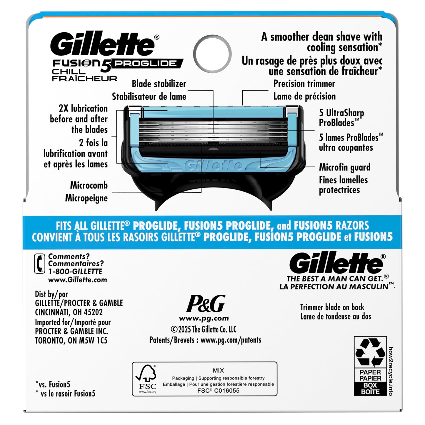 Gillette ProGlide Chill Razor Refills for Men, 4 Blade Refills