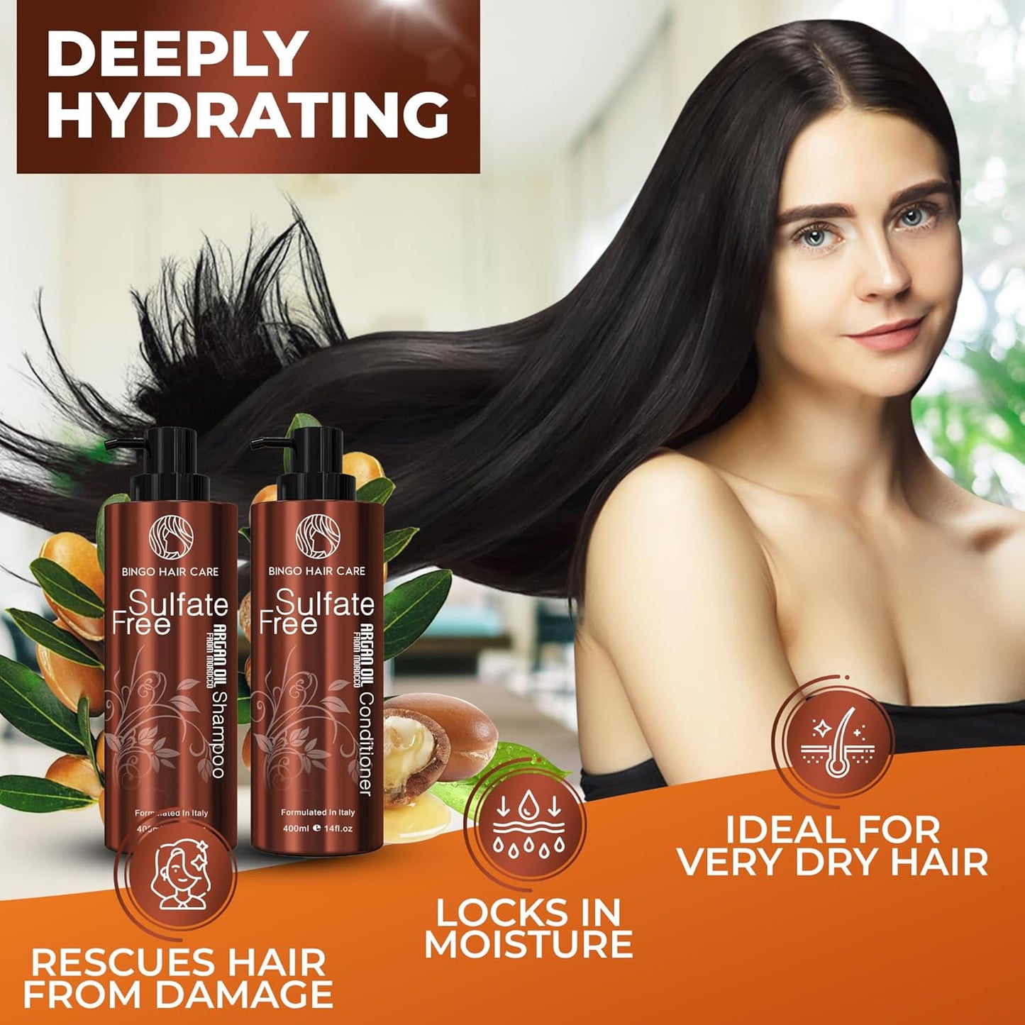 Moroccan Argan Oil Shampoo & Conditioner Set - Sulfate-Free Hydrating Care | Deep Moisturizing for Color & Curly Hair