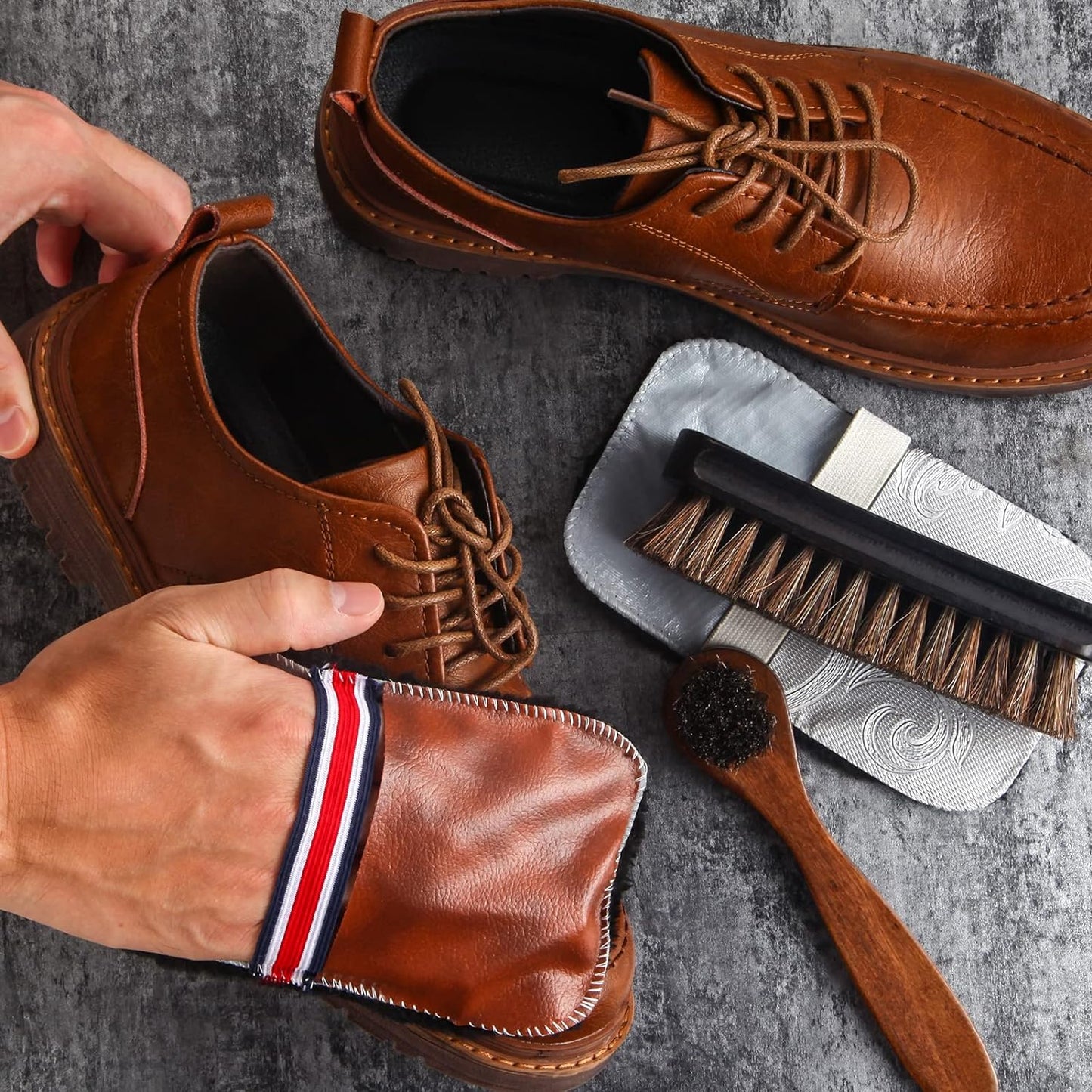 Horsehair Shoe Brush Kit - 4 Pcs Leather & Suede Cleaning Brushes with Microfiber Gloves | Shoe Care Essentials