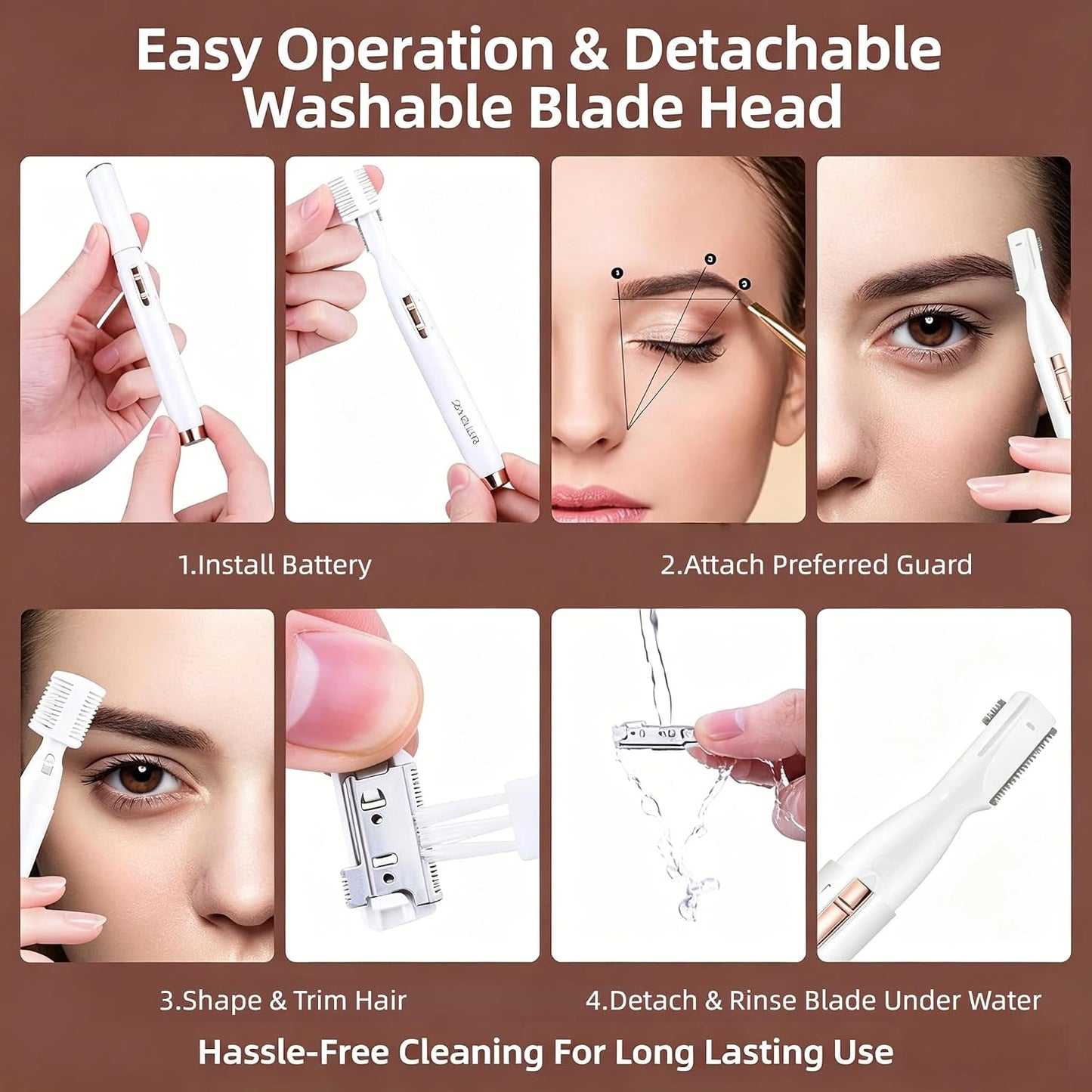 Precision Electric Eyebrow Trimmer - Upgraded Battery Operated Facial Hair Remover with Adjustable Comb | Washable Blade for Men & Women