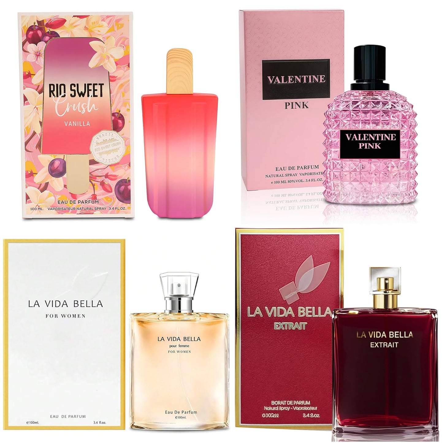 4PCS Women's Perfume Gift Set - Sweet Fruity Vanilla Scents | 3.4 Fl Oz Each