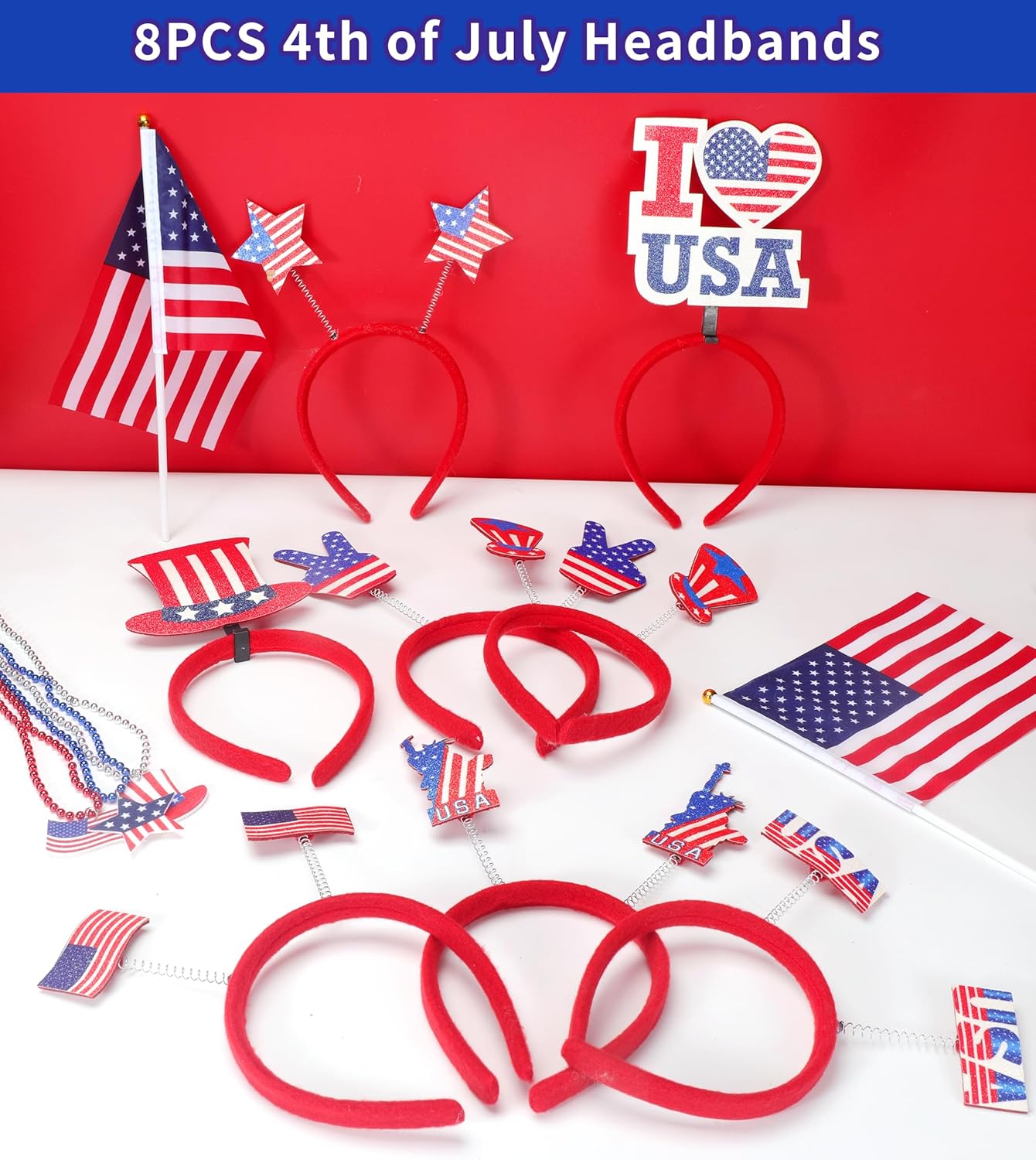 4th of July Accessories Set - 188PCS Party Favors & Decorations | Headbands, Glasses, Necklaces, Tattoos