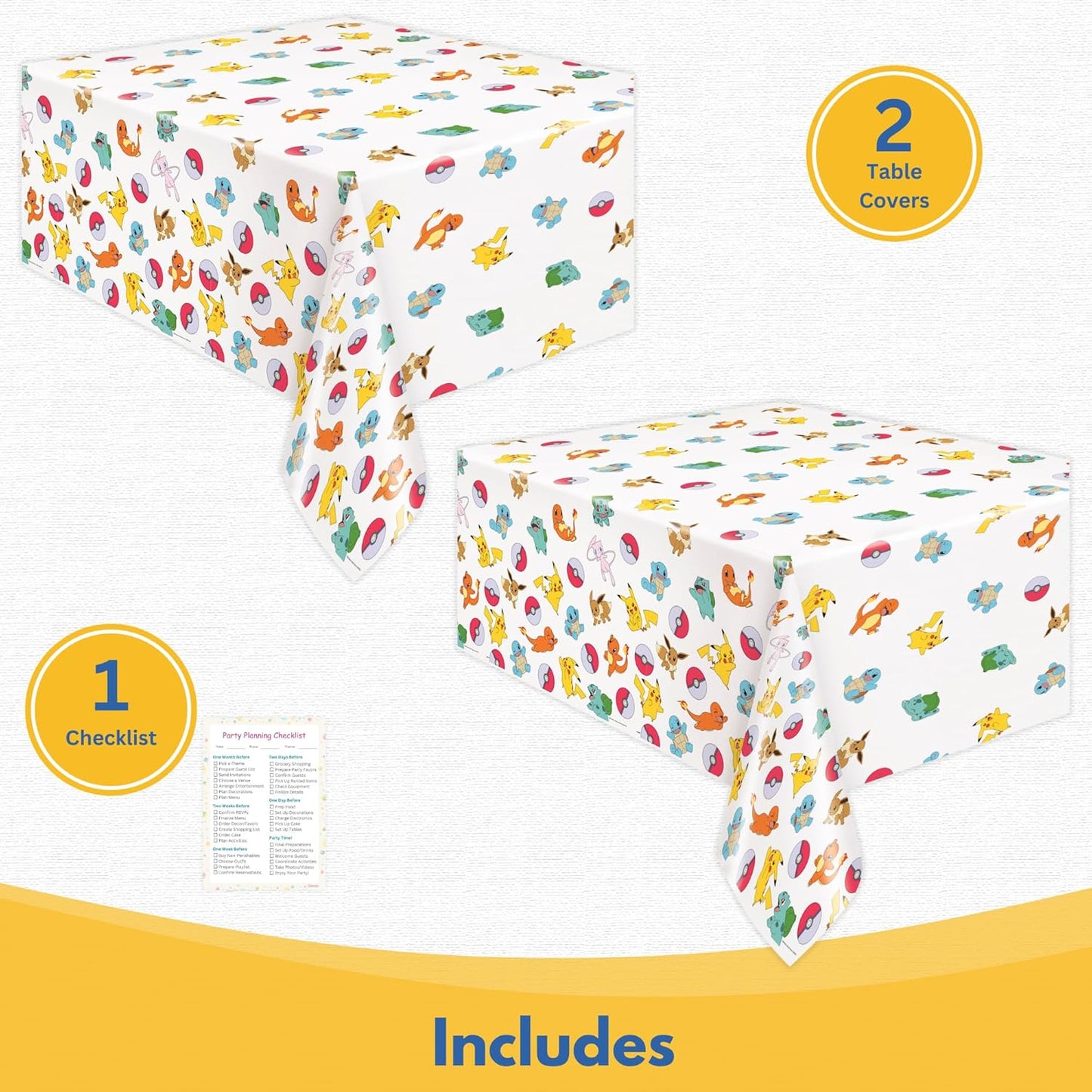 Unique Pokémon Table Cloths - 2 Pack Plastic Table Covers for Pokémon Birthday Party | Officially Licensed