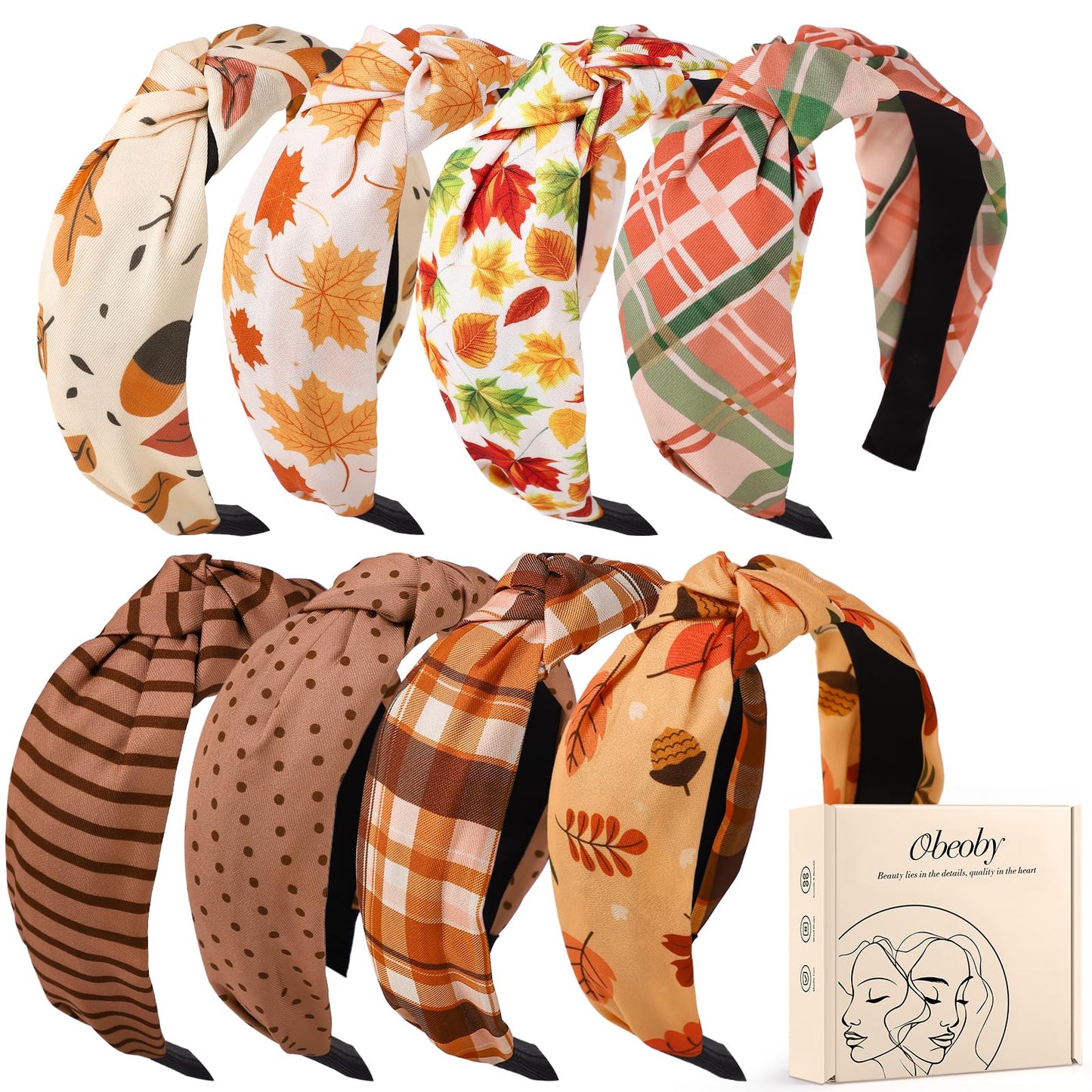 obeoby Fall Headbands for Women, Thanksgiving Knotted Headband Holiday Hairbands for Women Girls Autumn Festive Gift